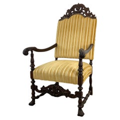 Antique French Louis XIV Armchair – Ornate Carvings & Turned Leg Stretchers