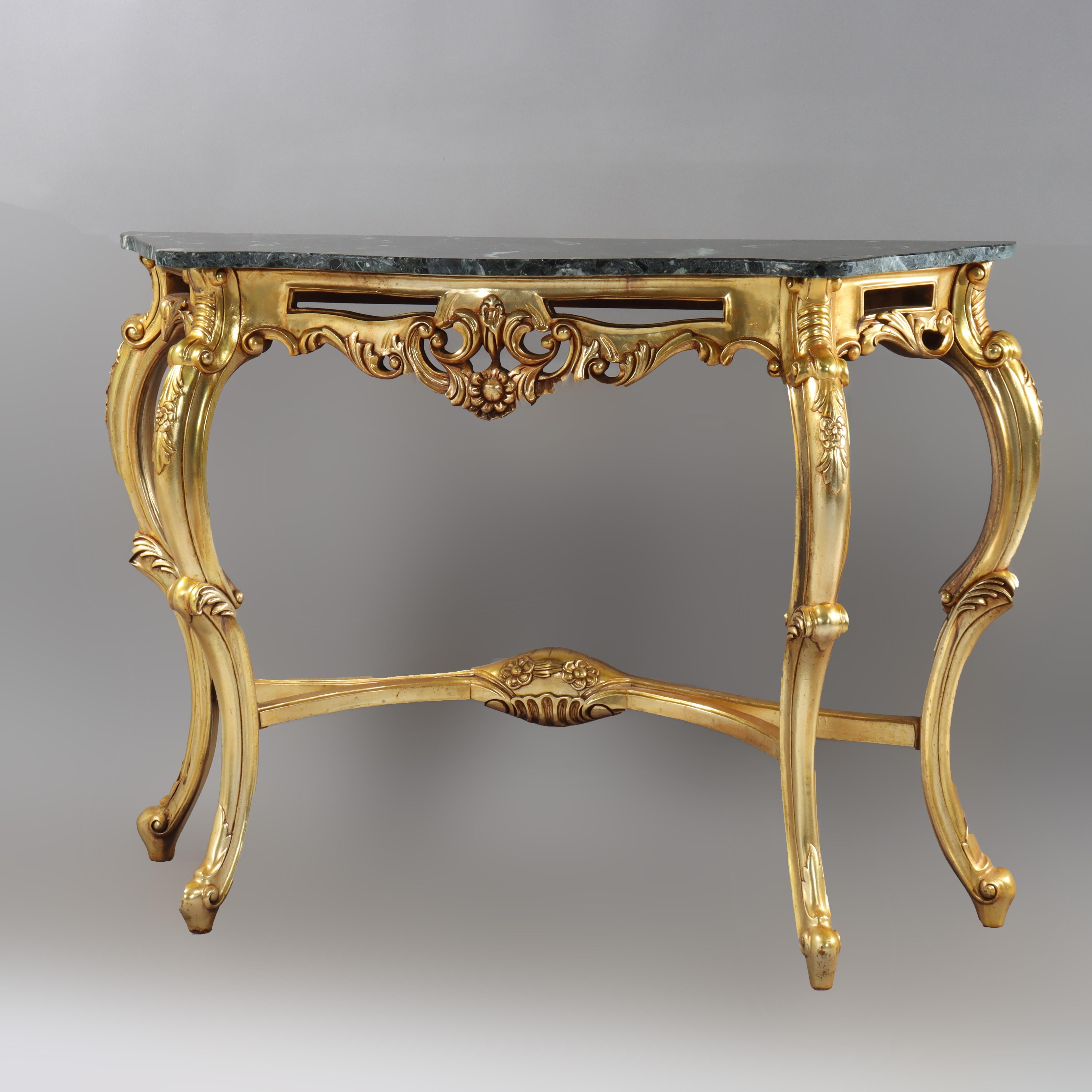 Vintage French Louis XIV Style Carved Gilt Wood Marble Top Console Table 20thC In Good Condition For Sale In Big Flats, NY
