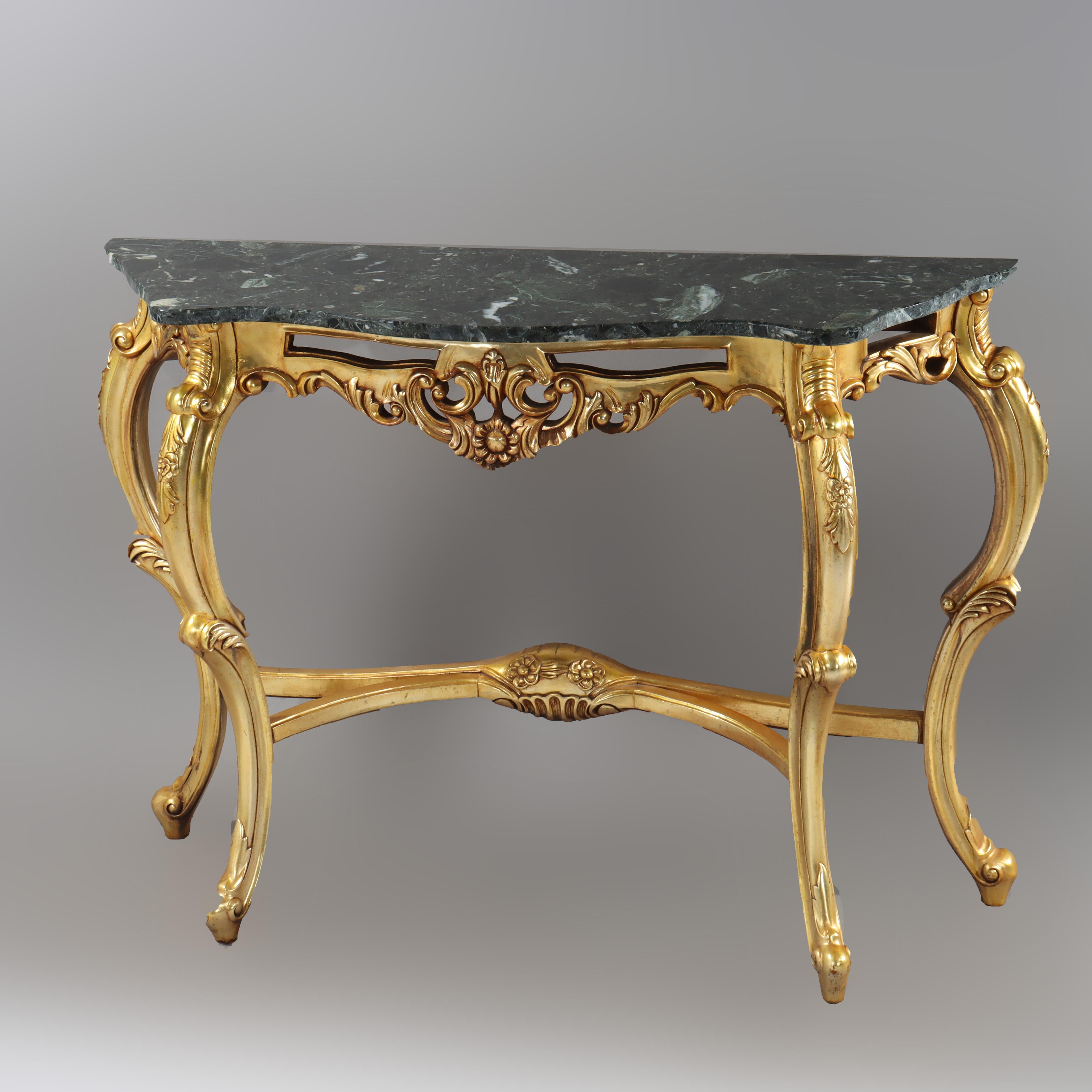 20th Century Vintage French Louis XIV Style Carved Gilt Wood Marble Top Console Table 20thC For Sale