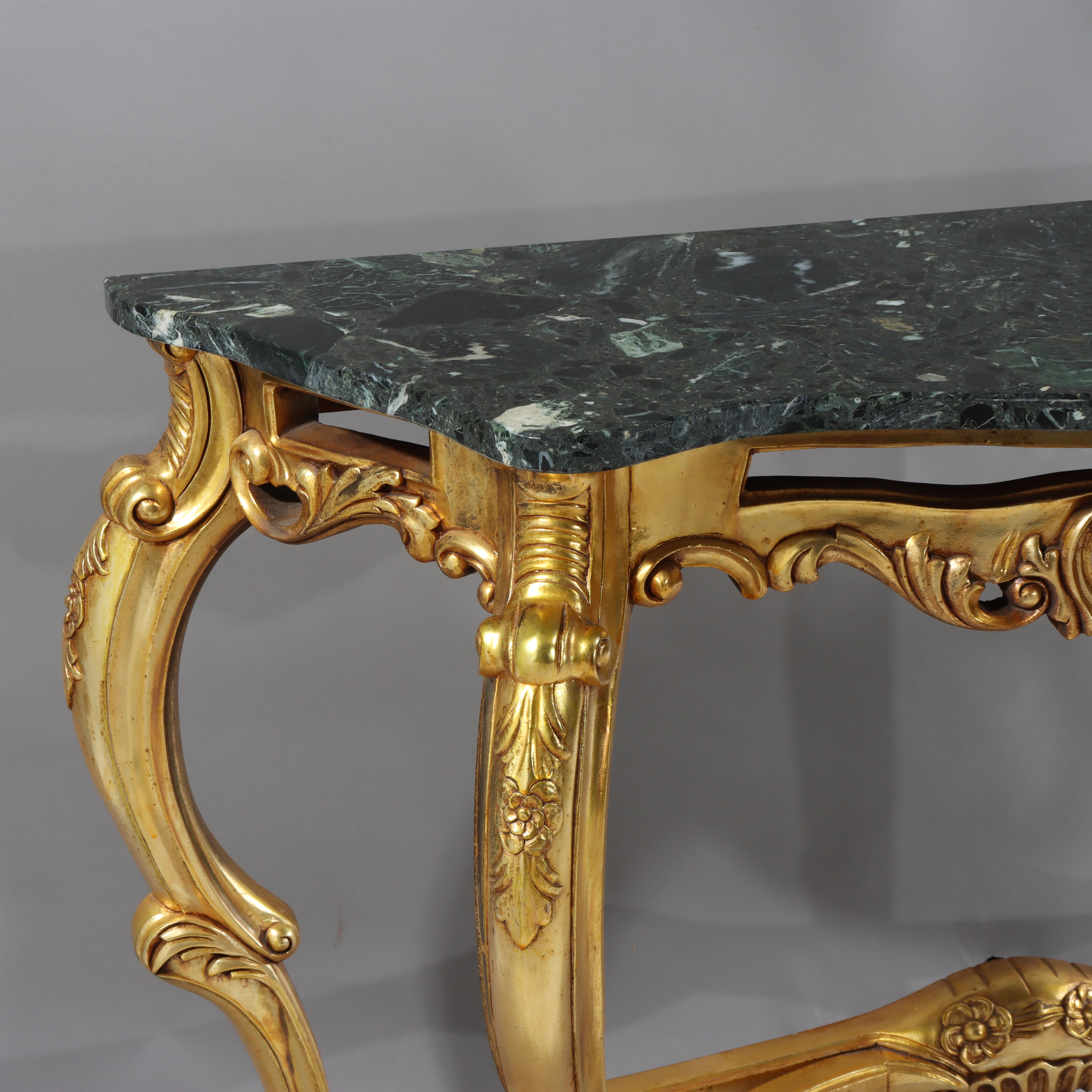 Giltwood Vintage French Louis XIV Style Carved Gilt Wood Marble Top Console Table 20thC For Sale