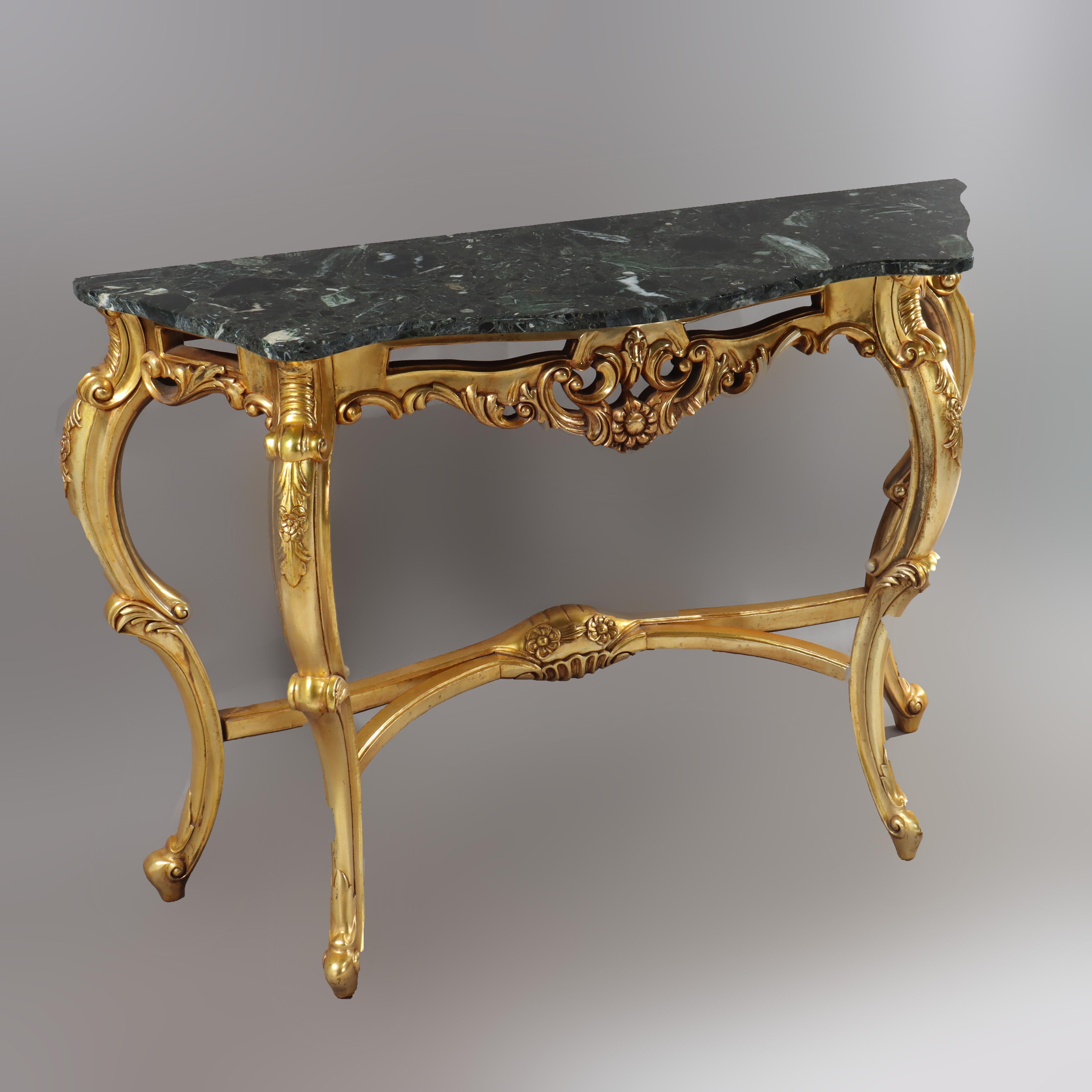 Vintage French Louis XIV Style Carved Gilt Wood Marble Top Console Table 20thC For Sale 3