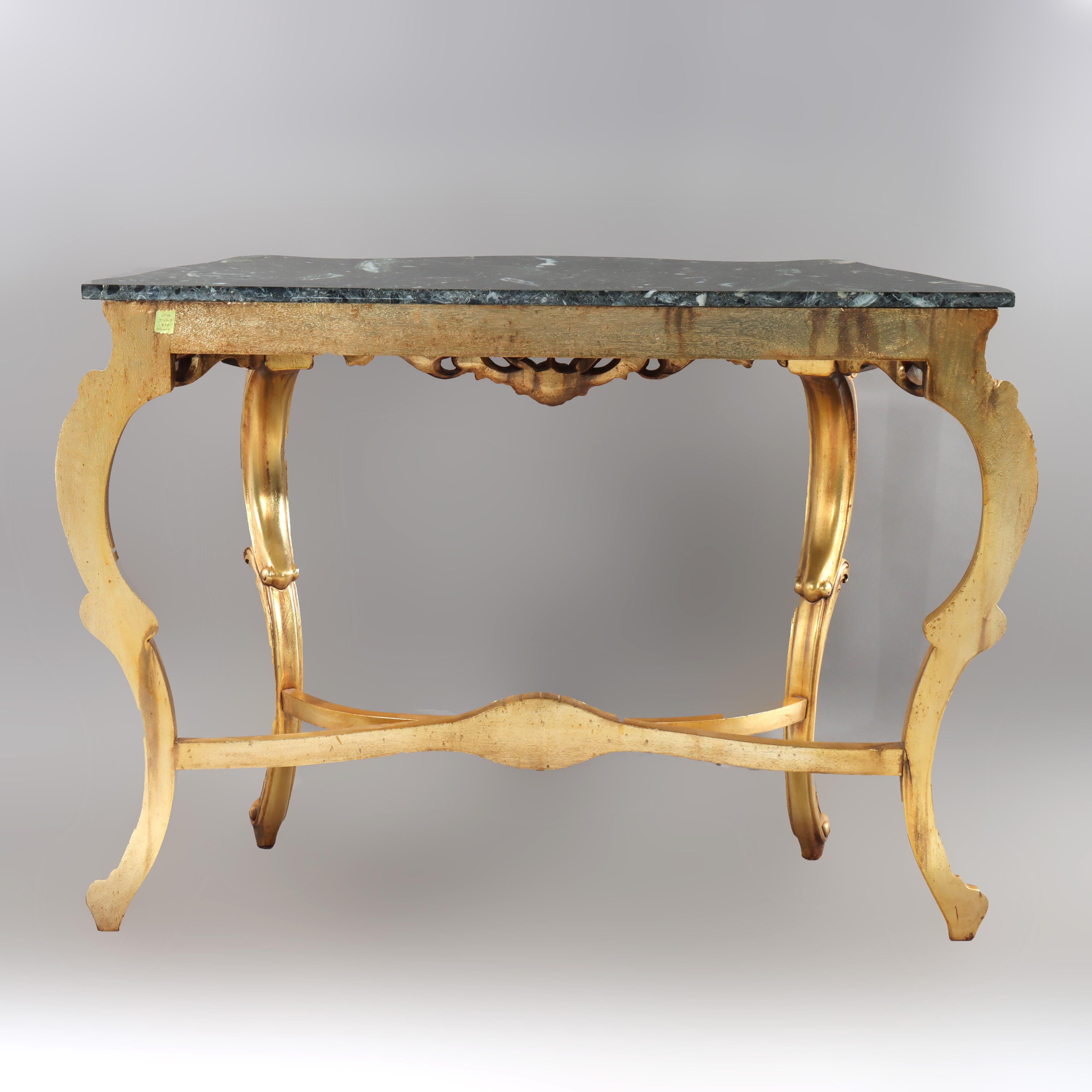 Vintage French Louis XIV Style Carved Gilt Wood Marble Top Console Table 20thC For Sale 4