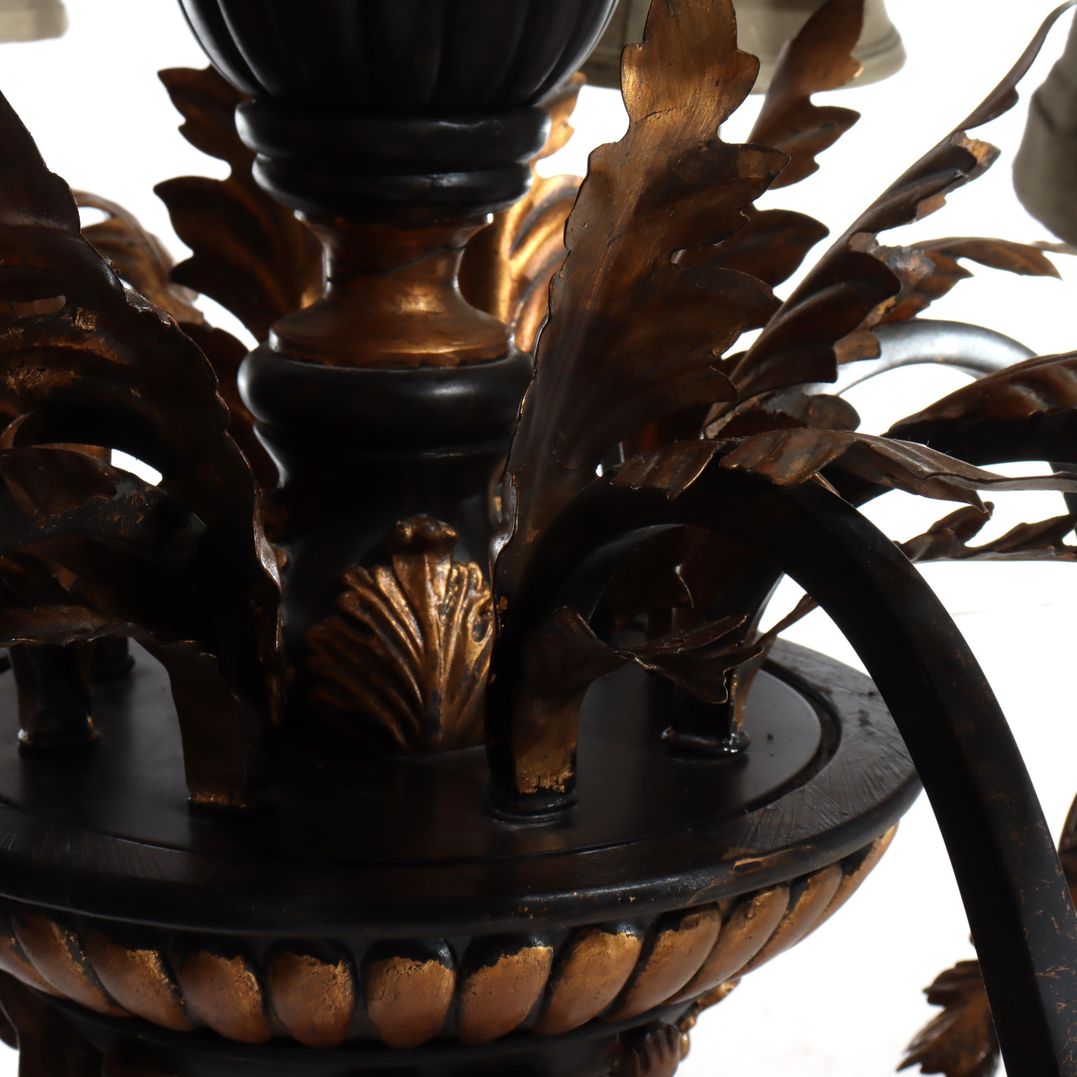 Vintage Französisch Louis XIV Stil Figural Cherub vergoldet & Ebonized Kronleuchter c1940 im Angebot 1