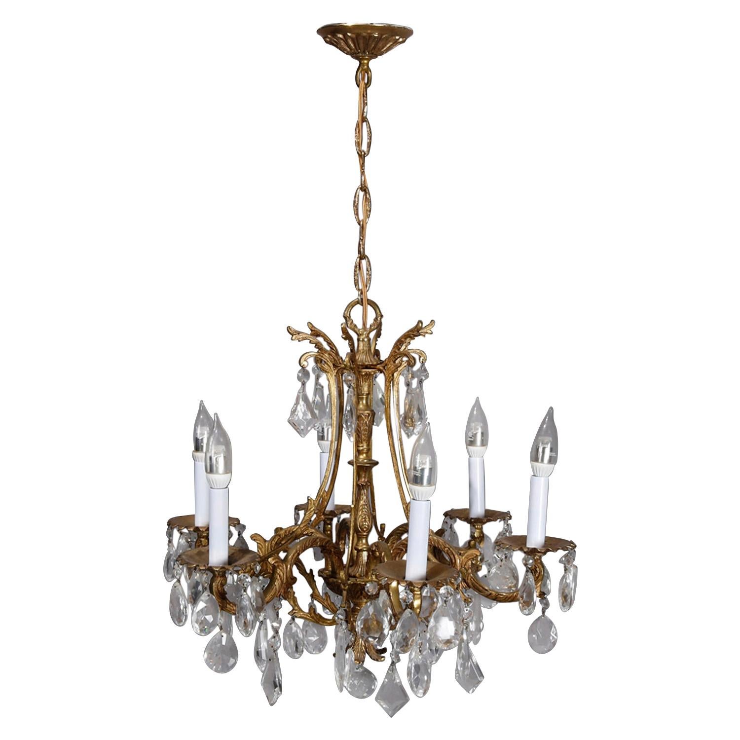 Vintage French Louis XIV Style Gilt Bronze and Crystal Chandelier, 20th Century