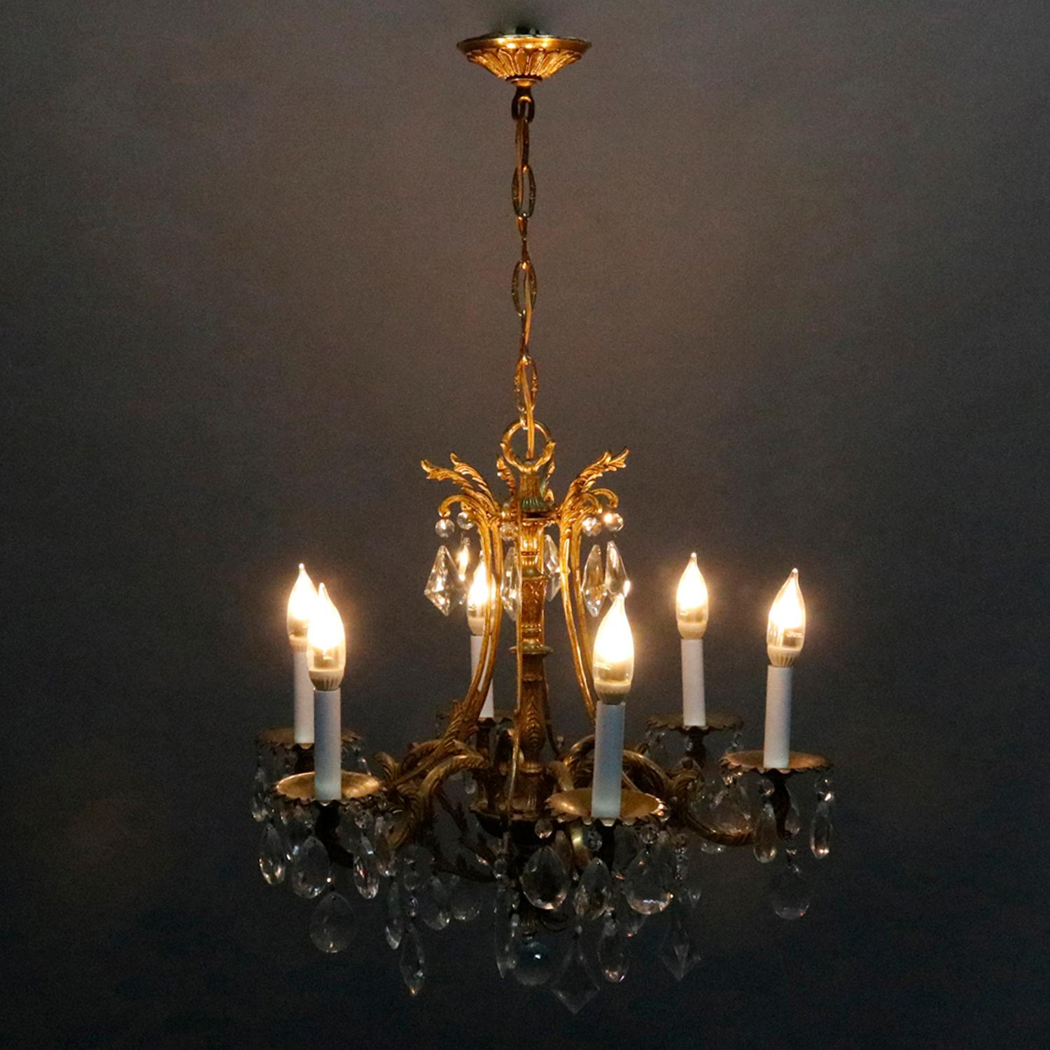 Cast Vintage French Louis XIV Style Gilt Bronze and Crystal Chandelier, 20th Century