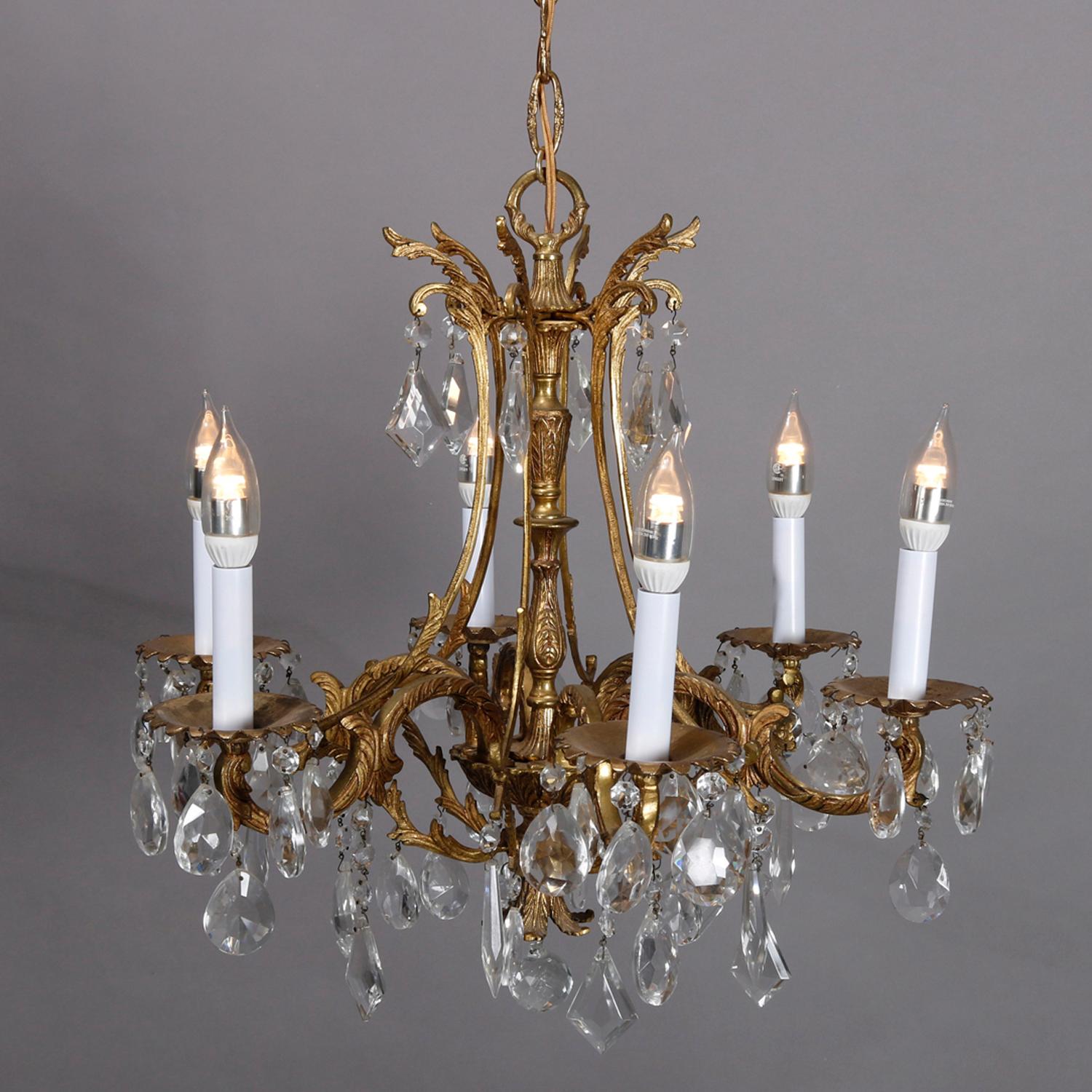 Vintage French Louis XIV Style Gilt Bronze and Crystal Chandelier, 20th Century In Good Condition In Big Flats, NY