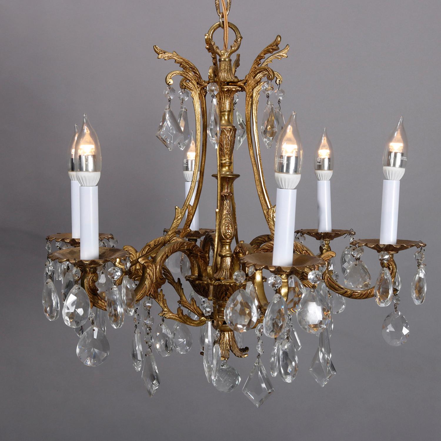 Vintage French Louis XIV Style Gilt Bronze and Crystal Chandelier, 20th Century 1