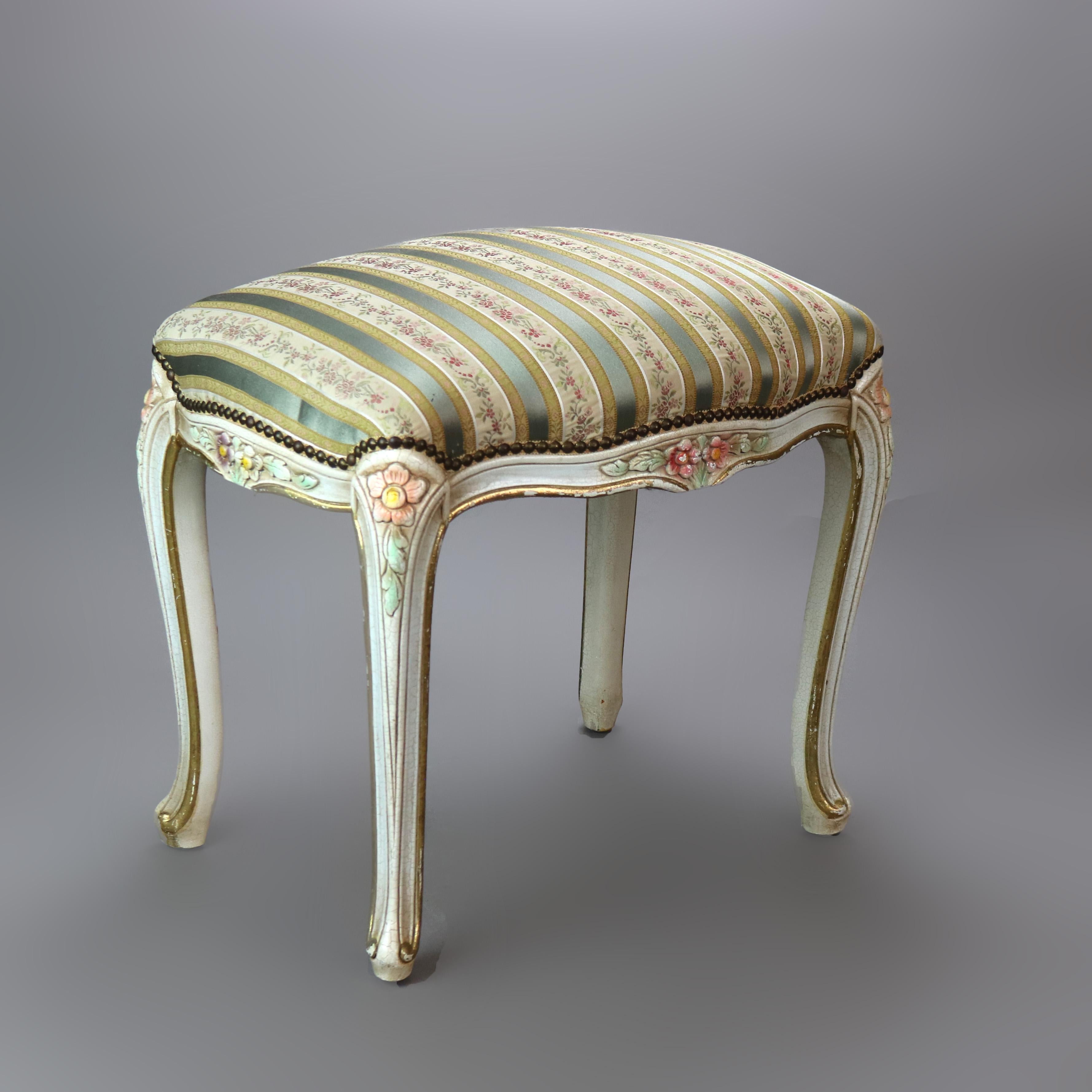Panchina francese d'epoca in stile Luigi XIV, policromata e imbottita, C1940 in vendita 3