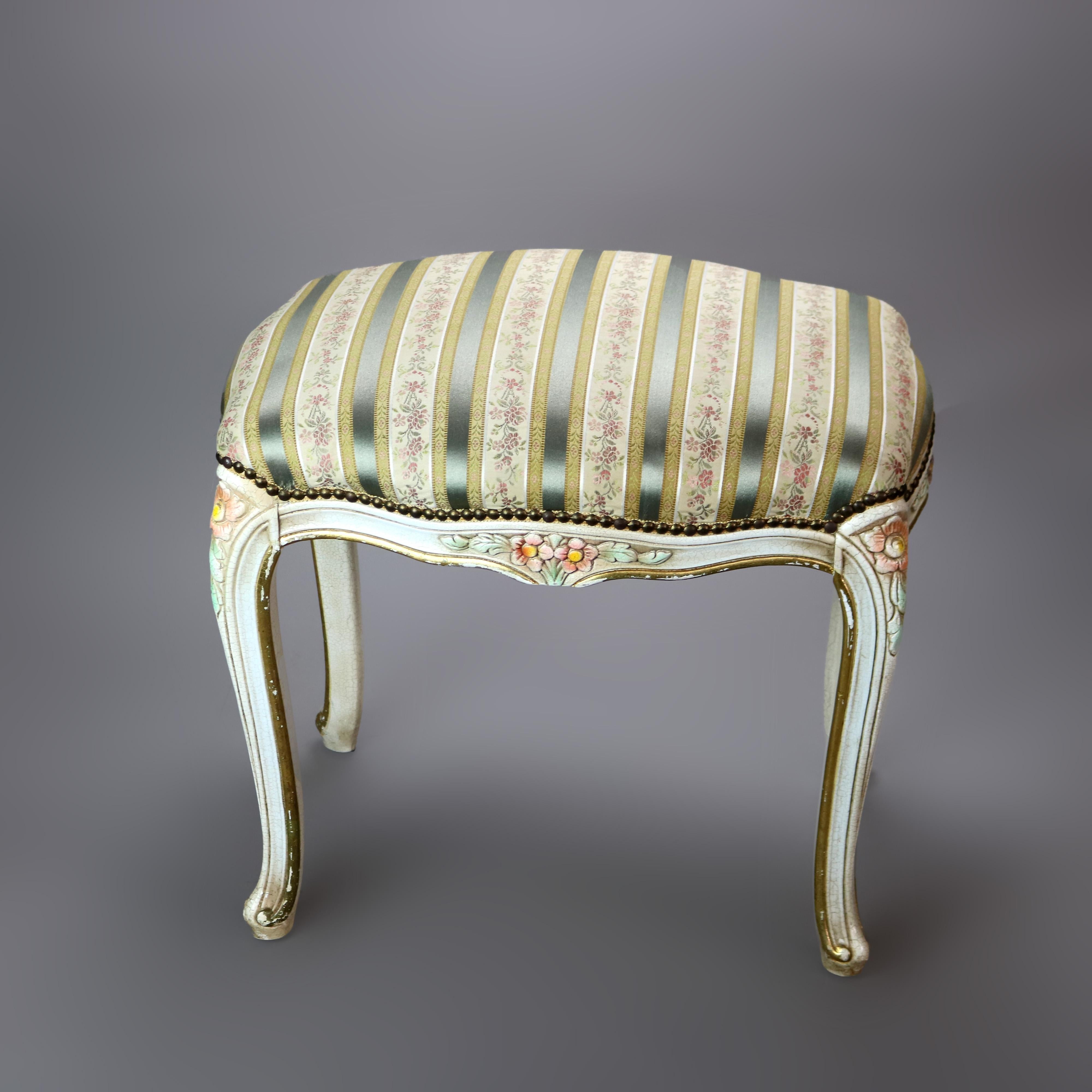 Panchina francese d'epoca in stile Luigi XIV, policromata e imbottita, C1940 in vendita 1