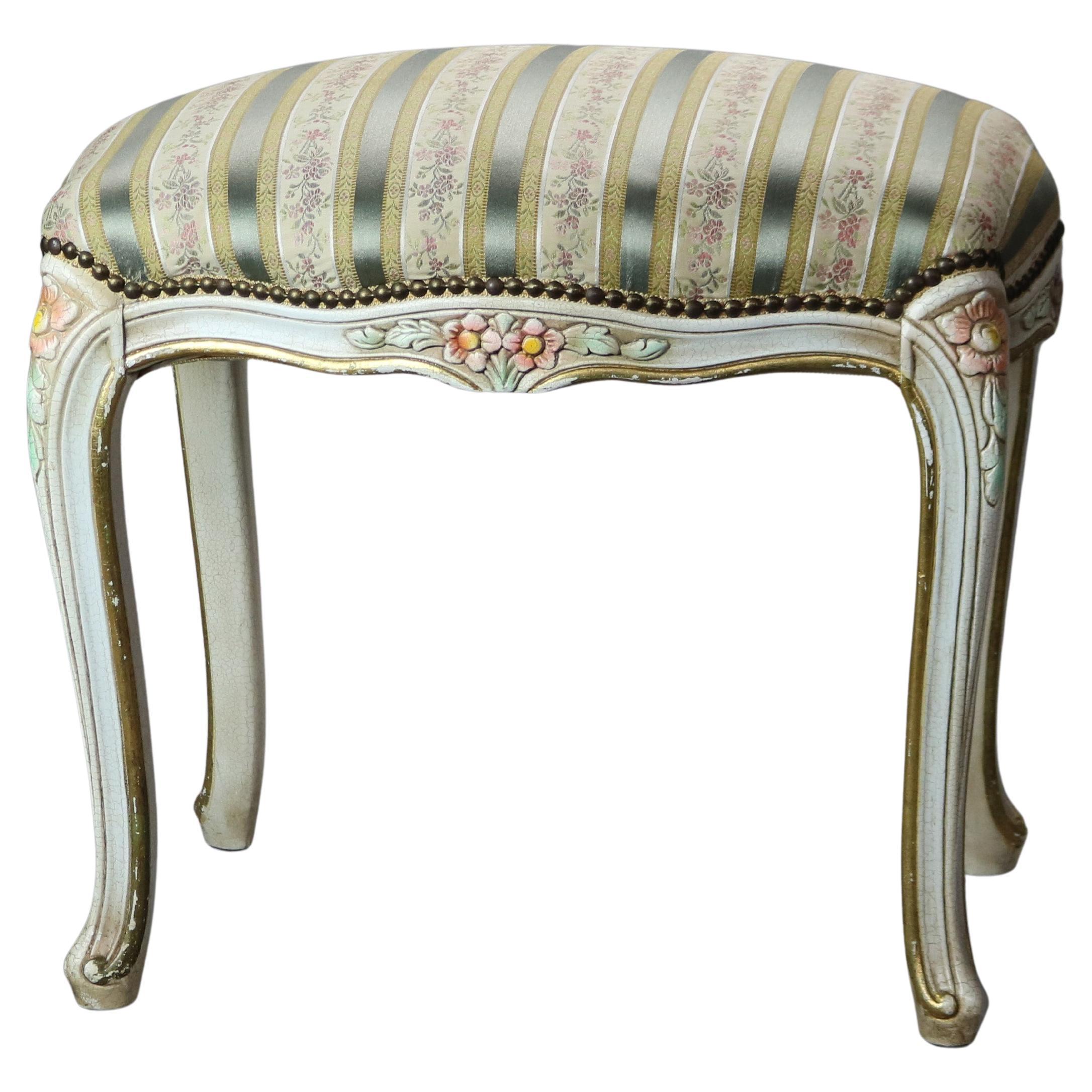Panchina francese d'epoca in stile Luigi XIV, policromata e imbottita, C1940 in vendita