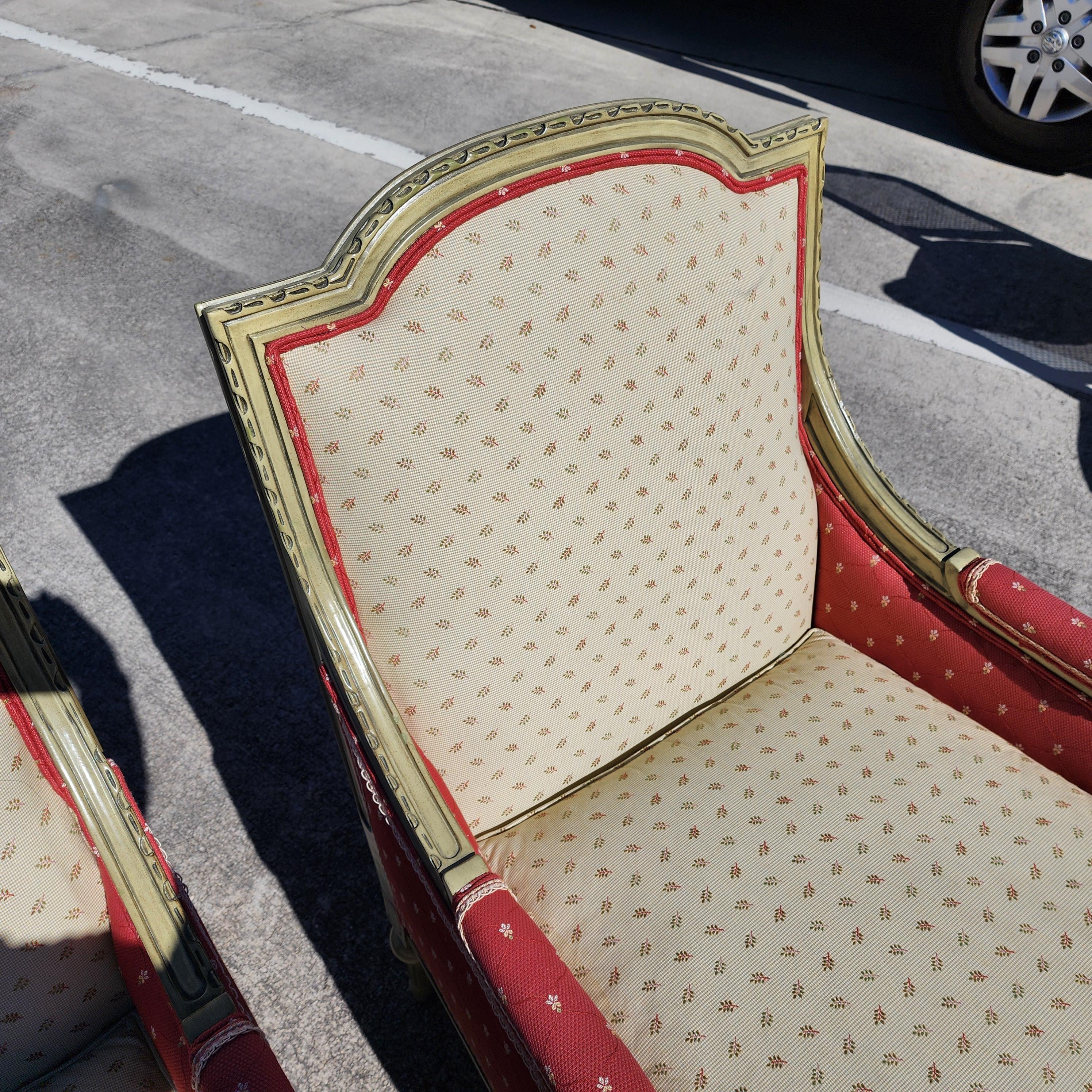 Vintage French Louis XV Bergere Armchairs Pair For Sale 9