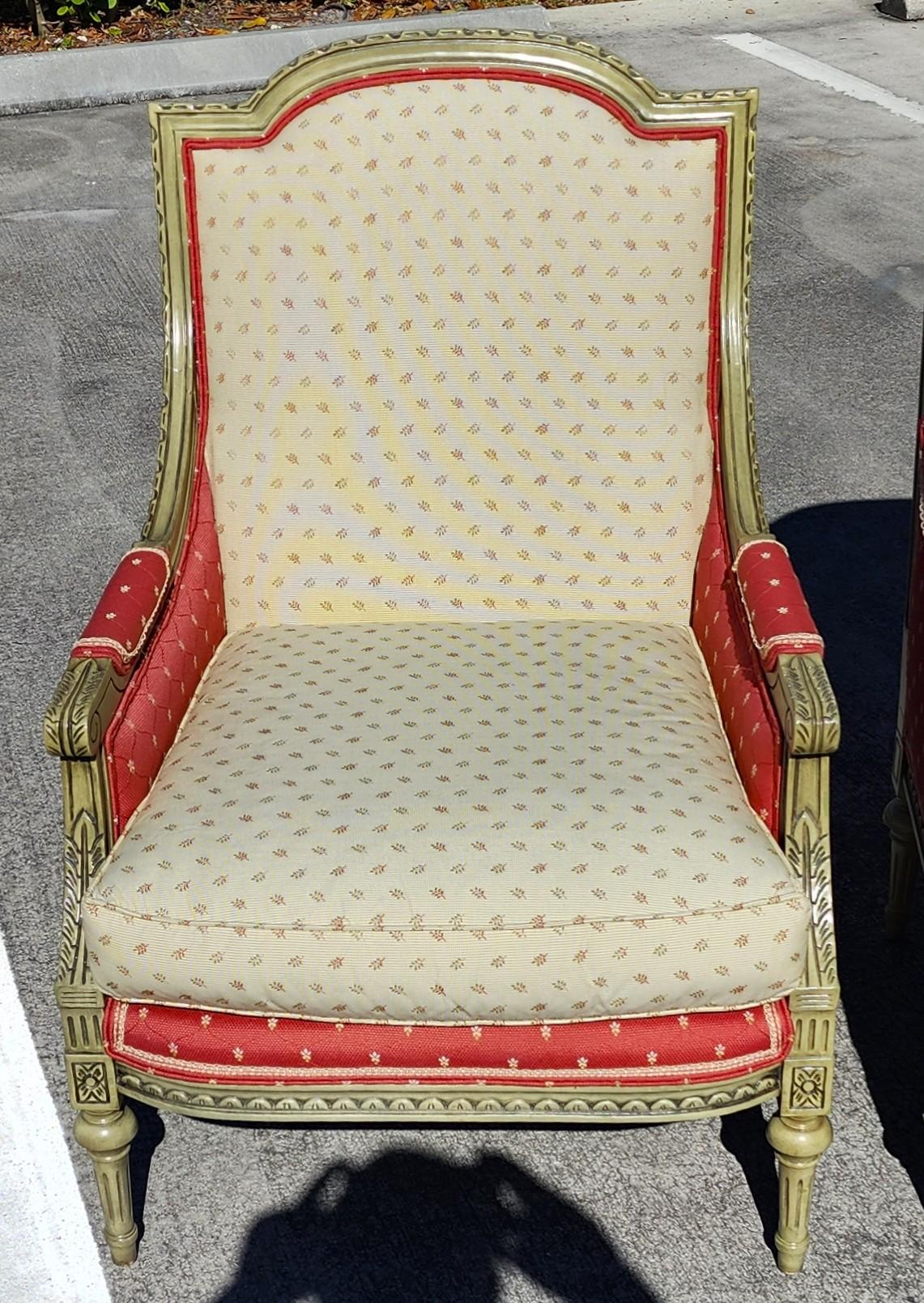 Cotton Vintage French Louis XV Bergere Armchairs Pair For Sale