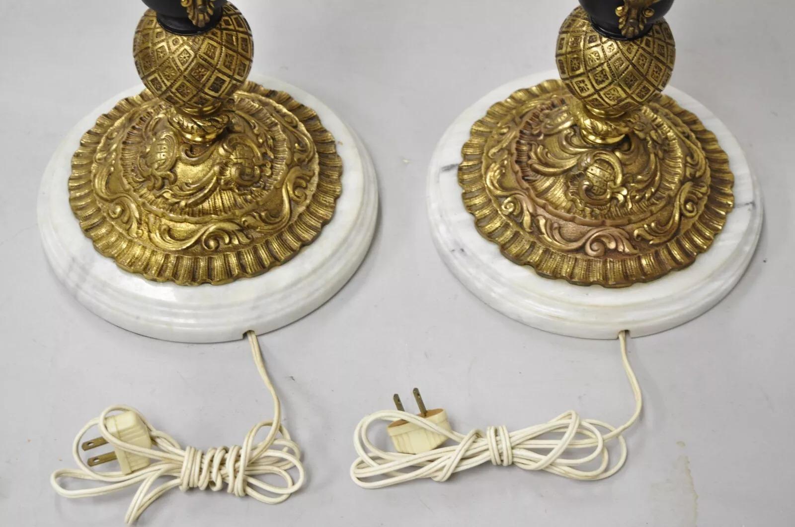 Vintage French Louis XV Brass & Marble Figural Table Lamps w/ Cherubs - a Pair For Sale 4