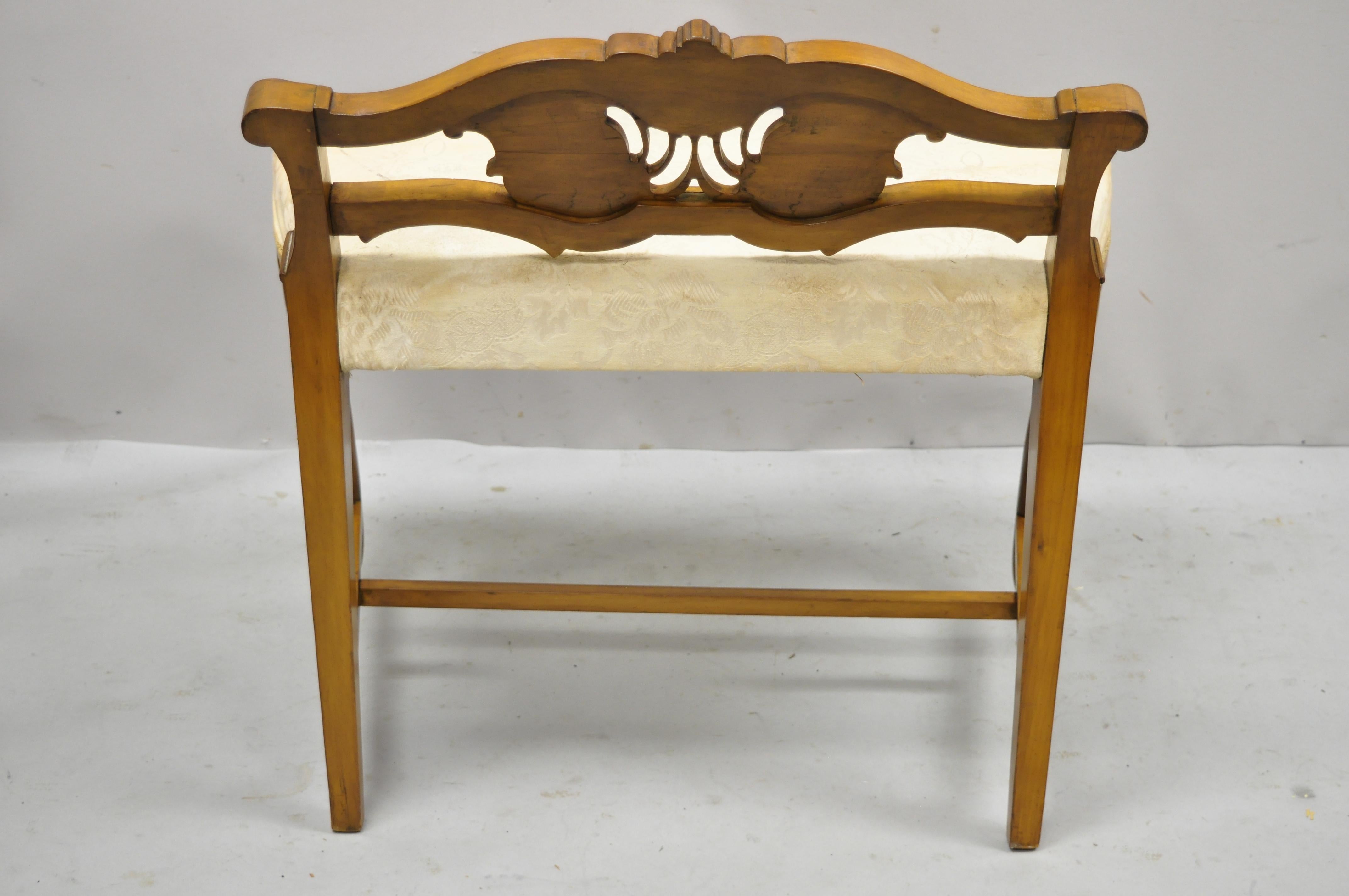 20th Century Vintage French Louis XV Carved Mahogany Vanity Bench Chair J.K Rishel Furniture For Sale