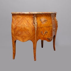 French Louis XV Inlaid Kingwood, Marble & Ormolu Bombe Commode, 20th Century
