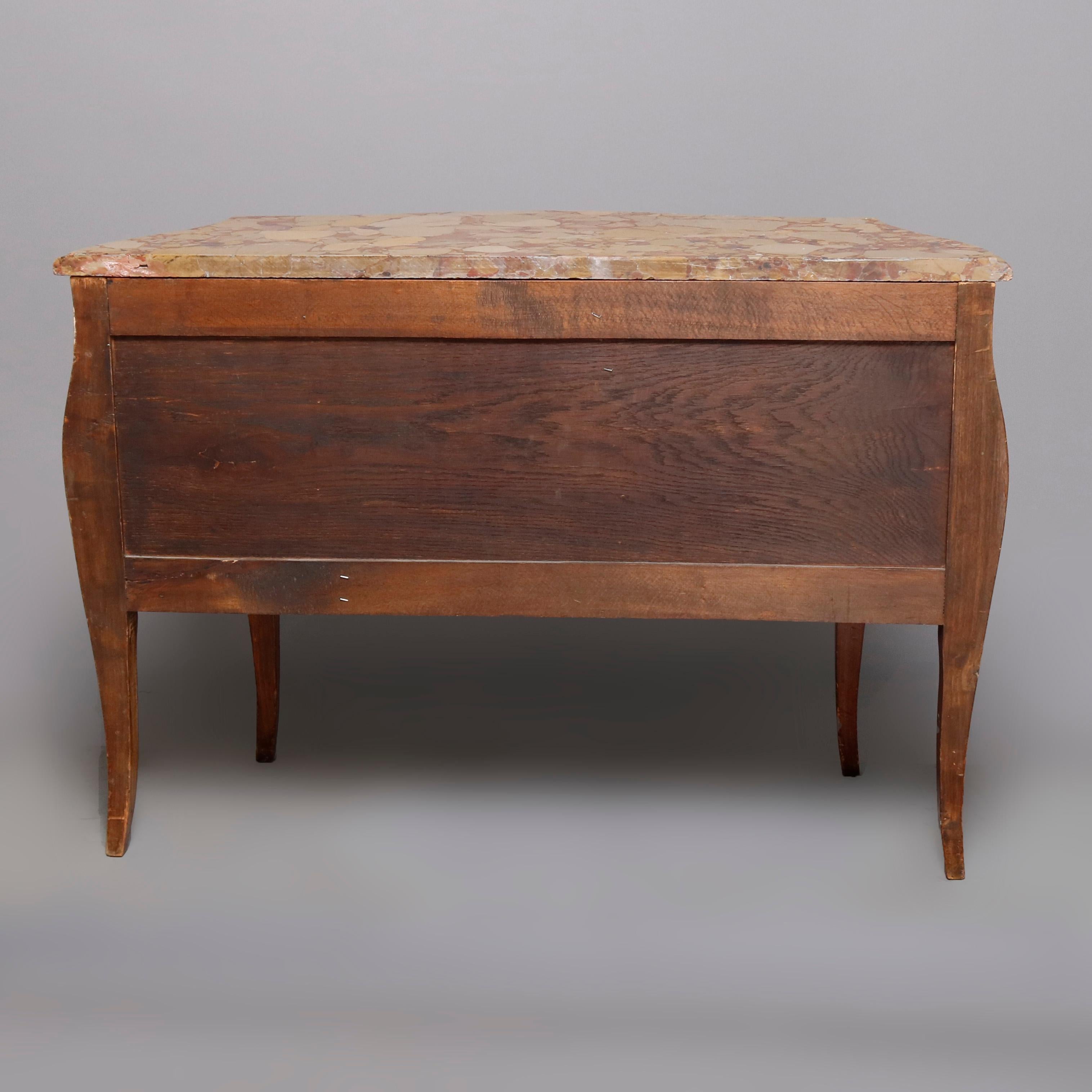 French Louis XV Inlaid Kingwood, Marble & Ormolu Bombe Commode, 20th Century In Good Condition In Big Flats, NY