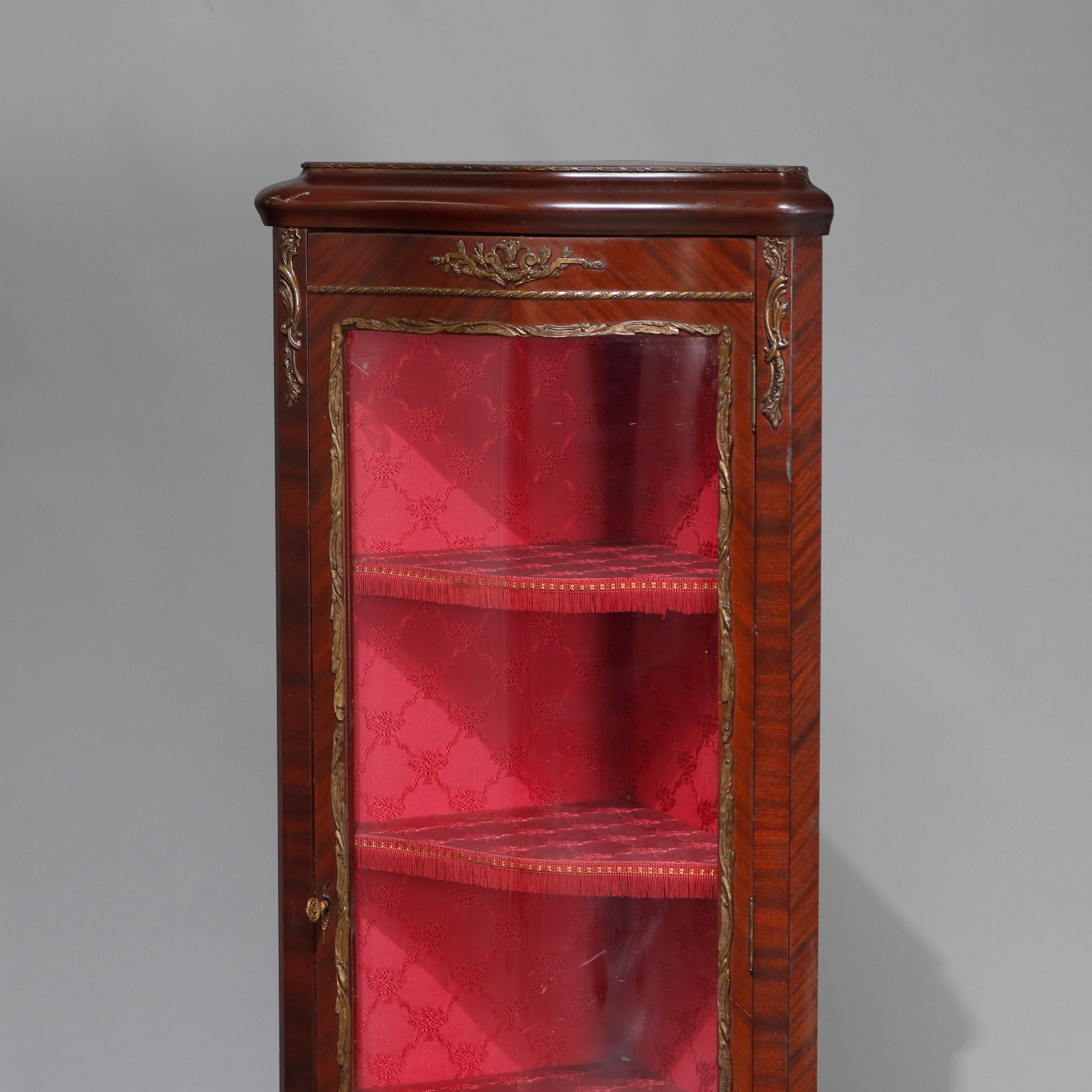 Vintage French Louis XV Mahogany and Ormolu Petite Corner Cabinet Vitrine In Good Condition In Big Flats, NY