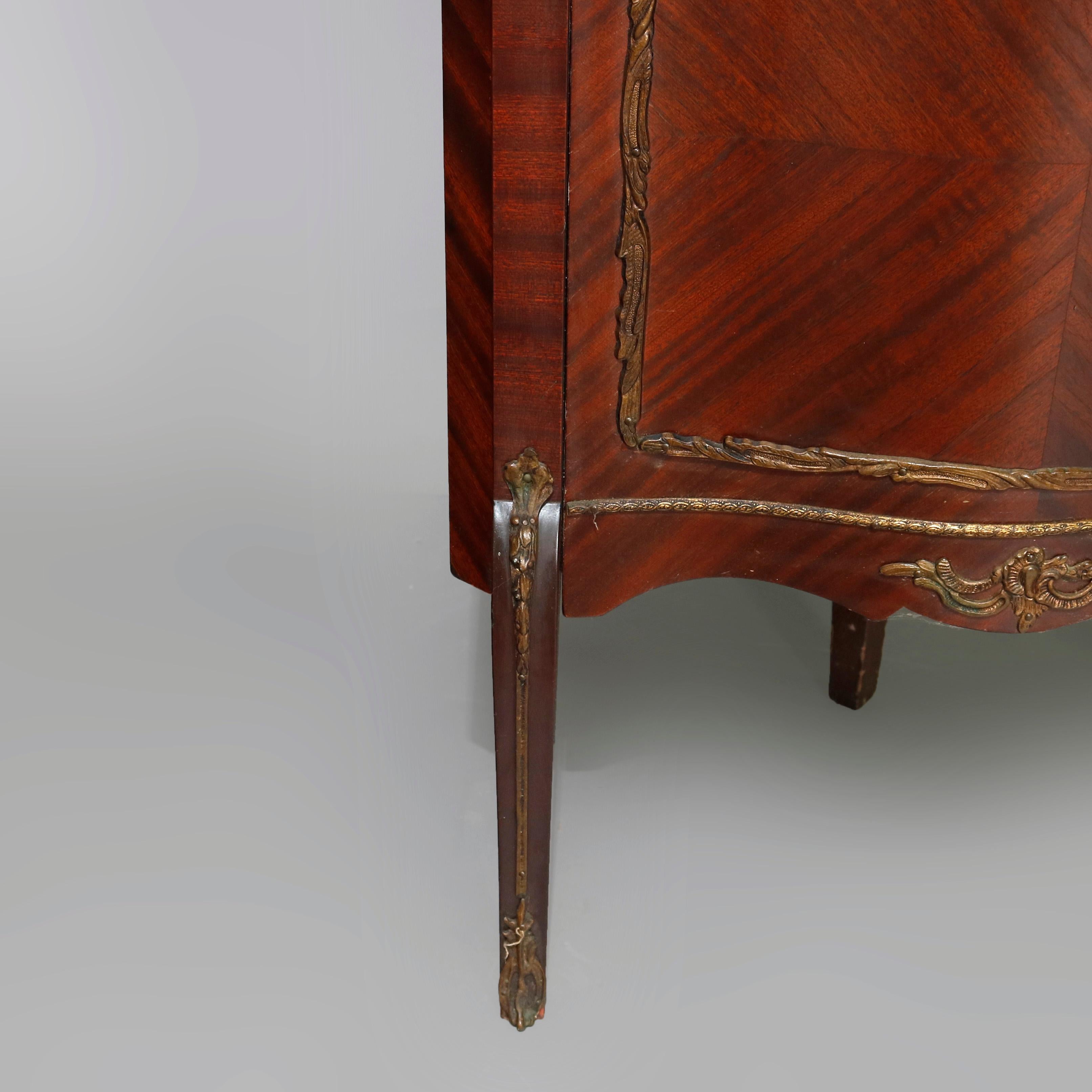 Bronze Vintage French Louis XV Mahogany and Ormolu Petite Corner Cabinet Vitrine