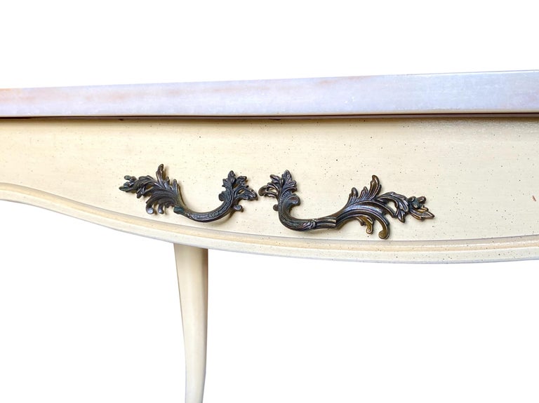 Vintage French Louis XV Marble Top Cream End Tables, a Pair For Sale at