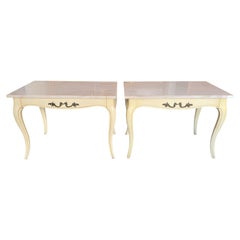 Vintage French Louis XV Marble Top Cream End Tables, a Pair