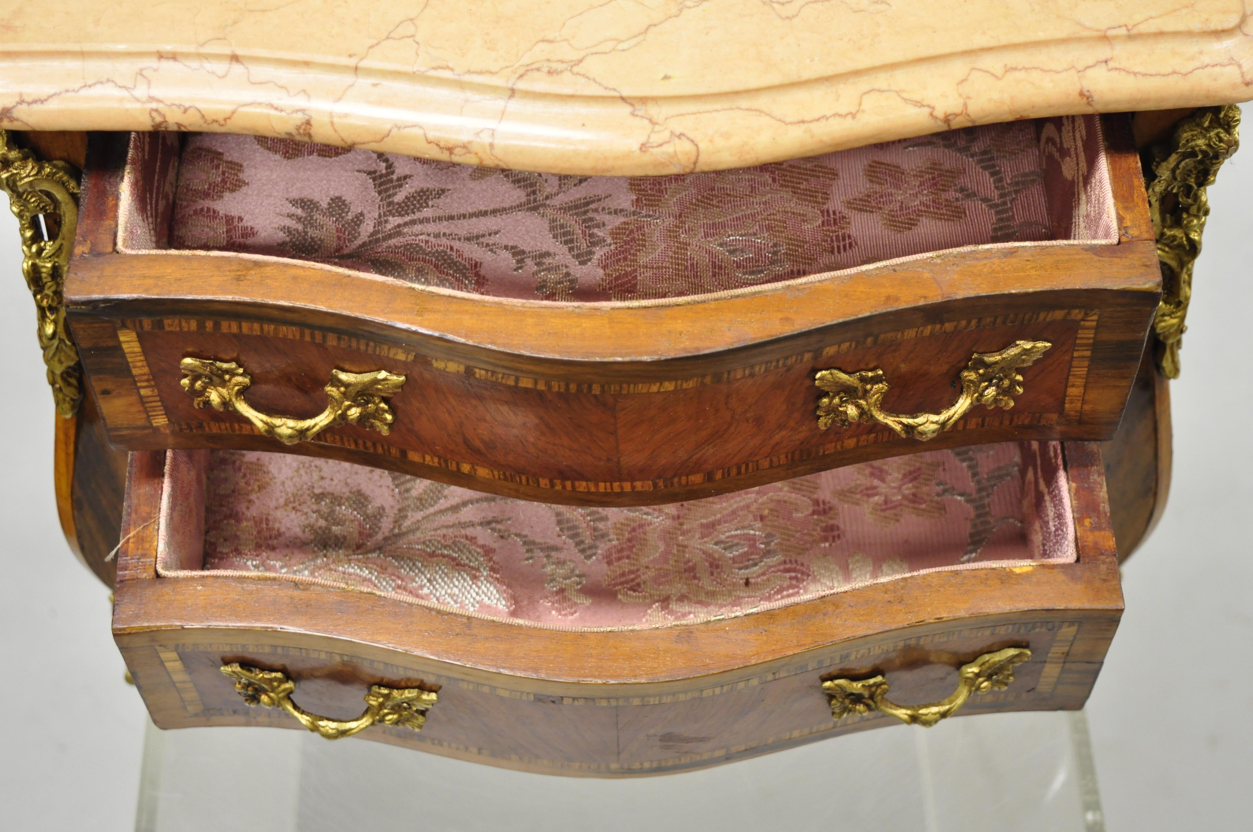 Vintage French Louis XV Marble Top Miniature Bombe Commode Jewelry Box Chest 3