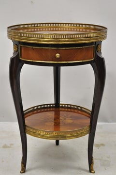Vintage French Louis XV Marquetry Inlay Bronze Ormolu 1 Drawer Tripod Side Table