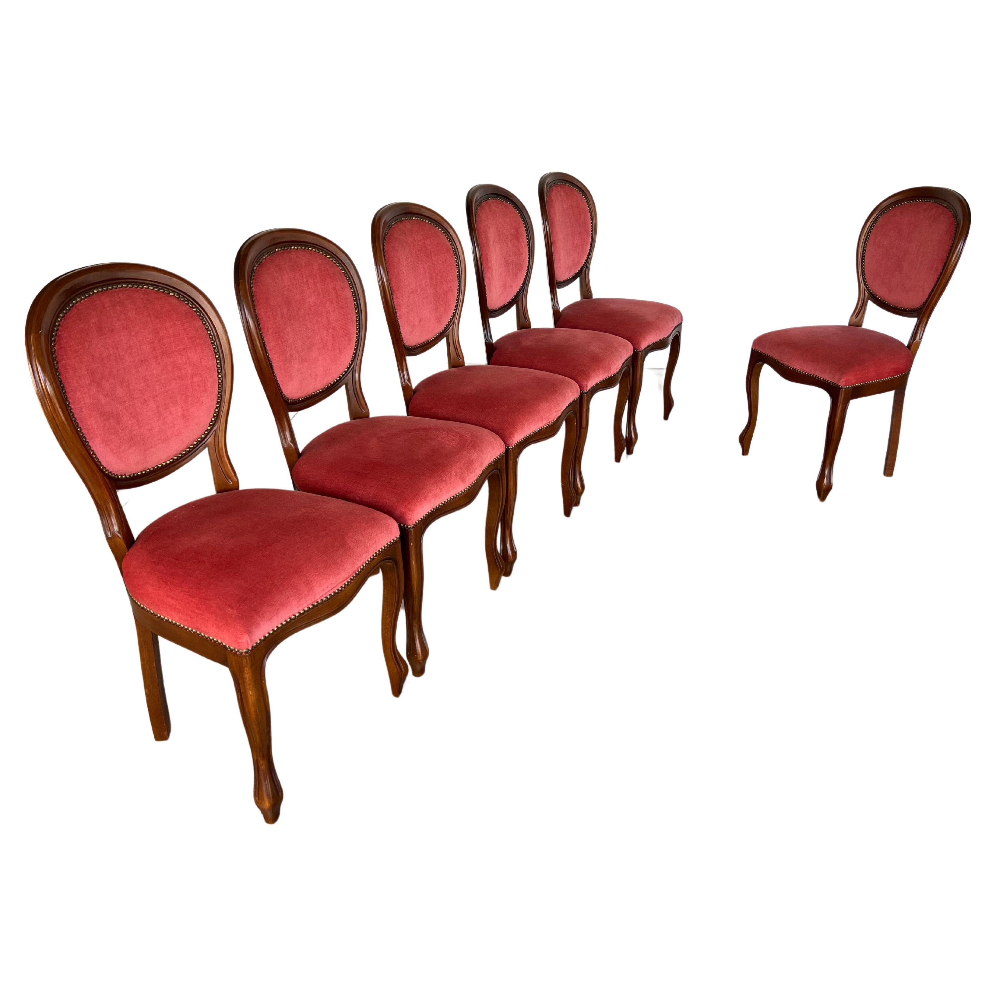 Vintage French Louis XV Medallion Back Side Dining Chairs - Set of 6