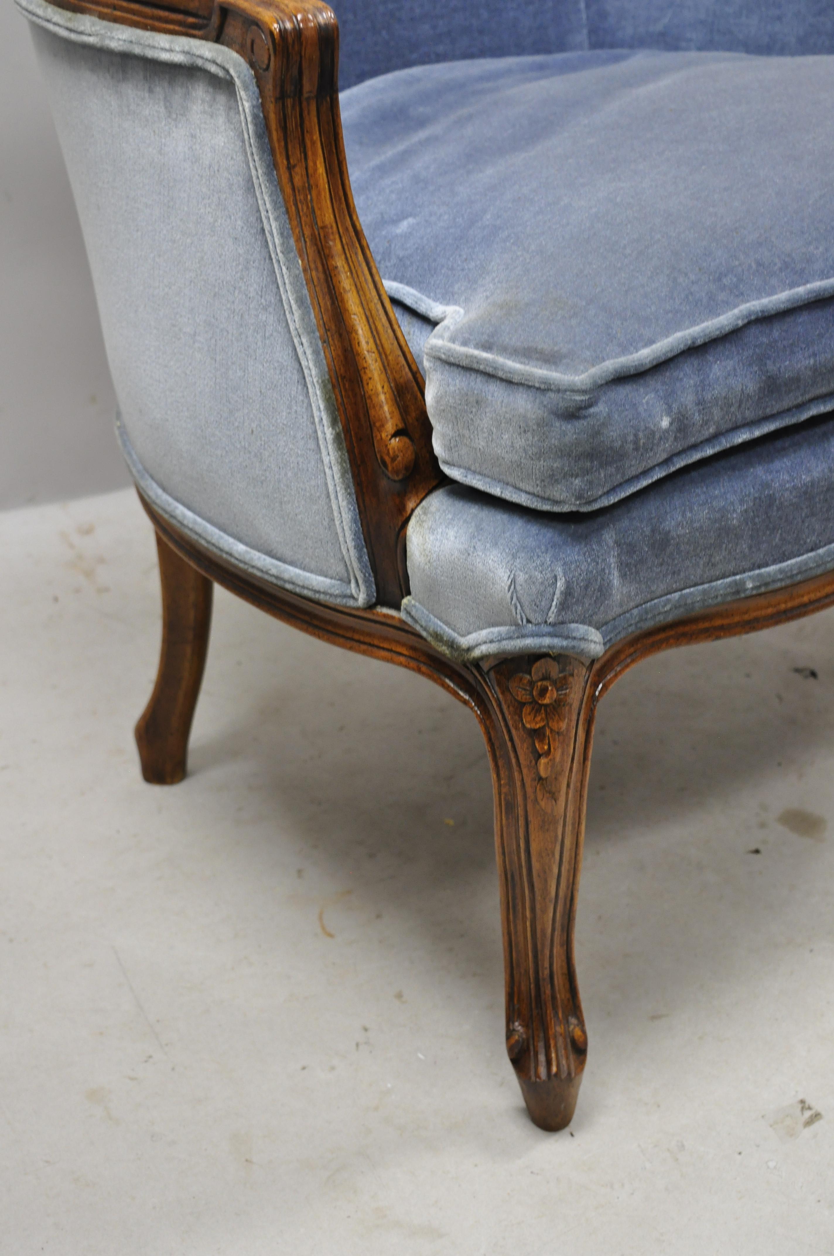 Vintage French Louis XV Provincial Blue Bergère Lounge Armchairs, a Pair 4