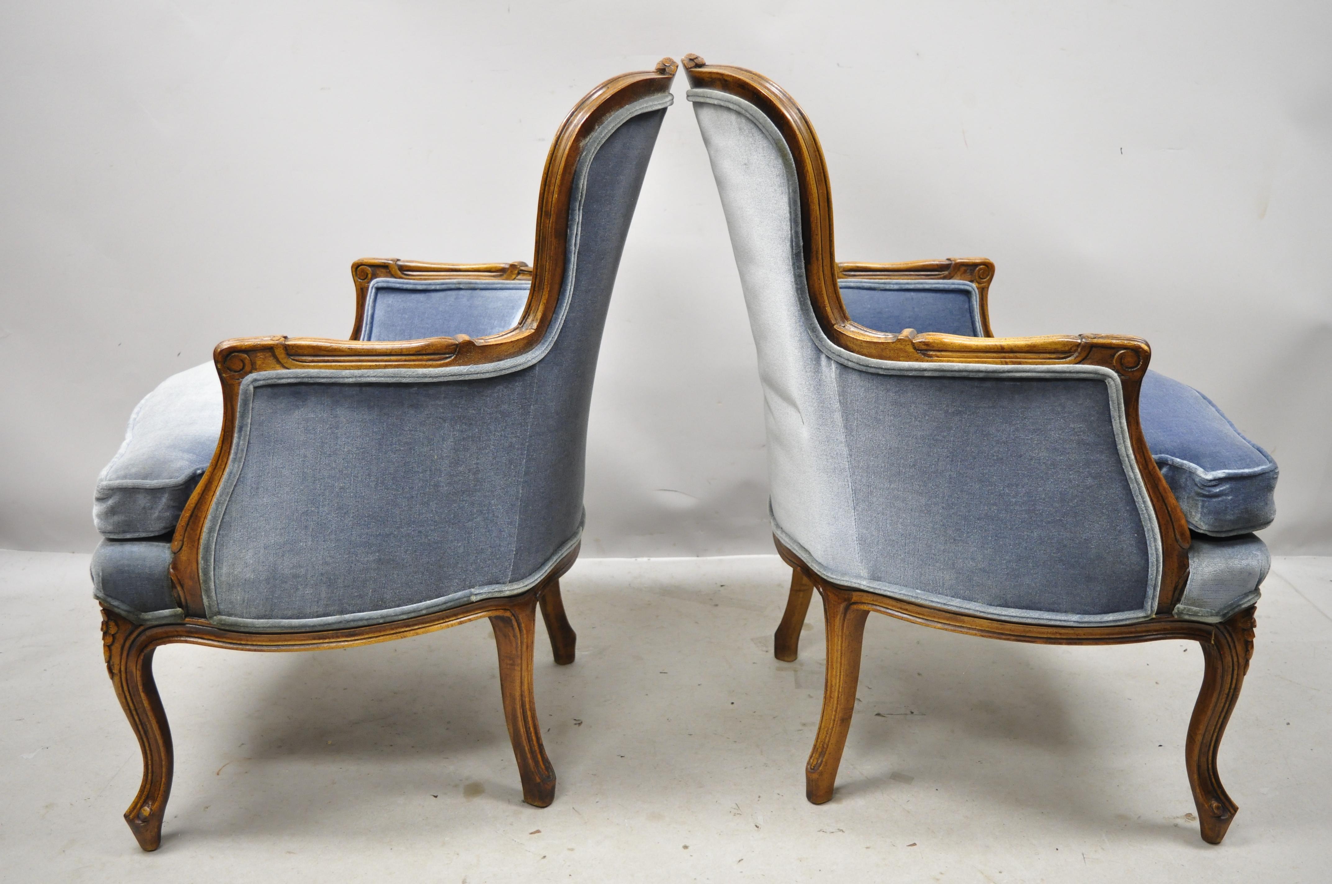 Vintage French Louis XV Provincial Blue Bergère Lounge Armchairs, a Pair 5