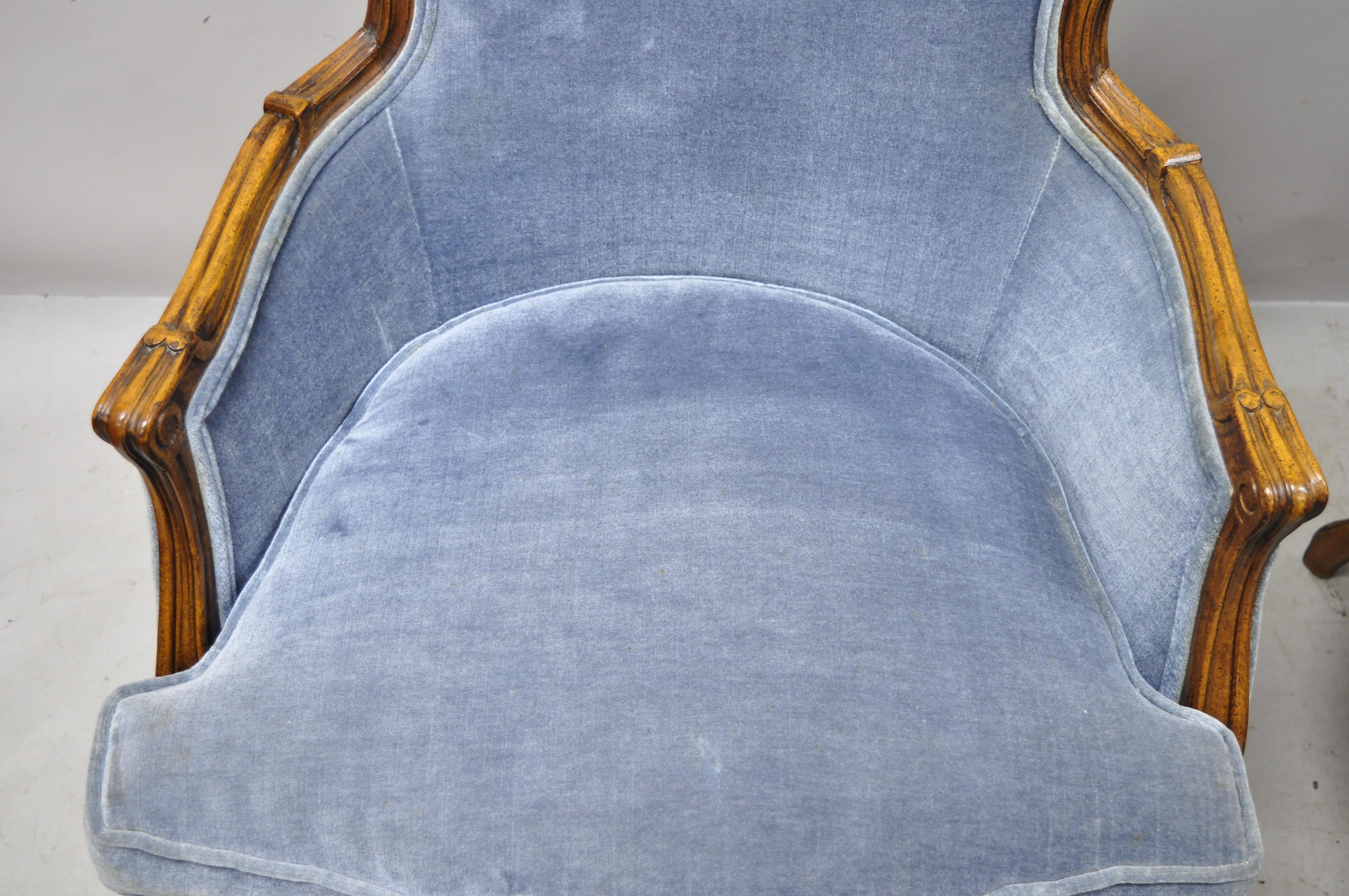 Vintage French Louis XV Provincial Blue Bergère Lounge Armchairs, a Pair In Good Condition In Philadelphia, PA