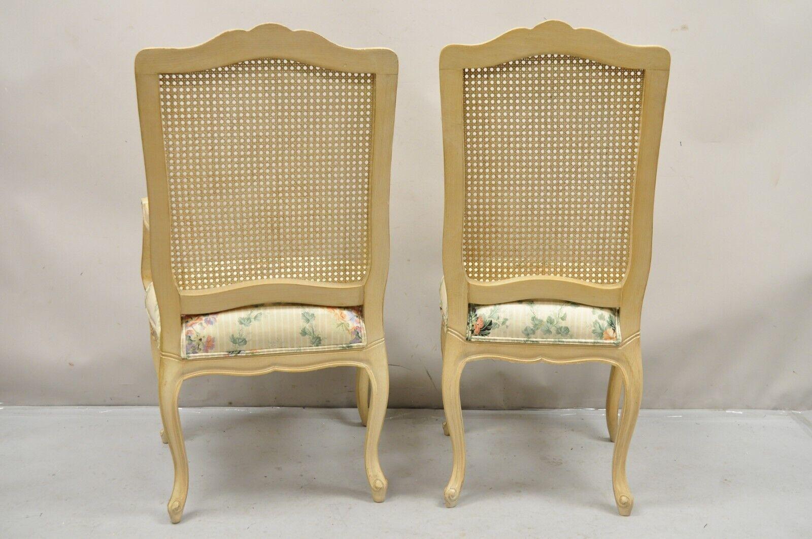 Vintage French Louis XV Provincial Style Cane Back Cream Dining Chairs- Set of 6 For Sale 3