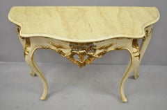 Vintage French Louis XV Rococo Style Cream and Gold Gilt Console Hall Table