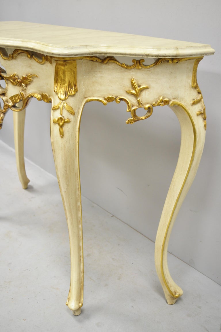 Vintage French Louis Xv Rococo Style Cream And Gold Gilt Console Hall Table At 1stdibs