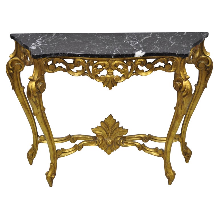 Vintage French Louis Xv Rococo Style Marble Top Gold Console Table