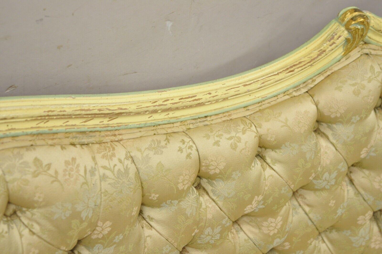 Vintage French Louis XV Rococo Style Yellow & Green Settee Loveseat Sofa In Good Condition For Sale In Philadelphia, PA