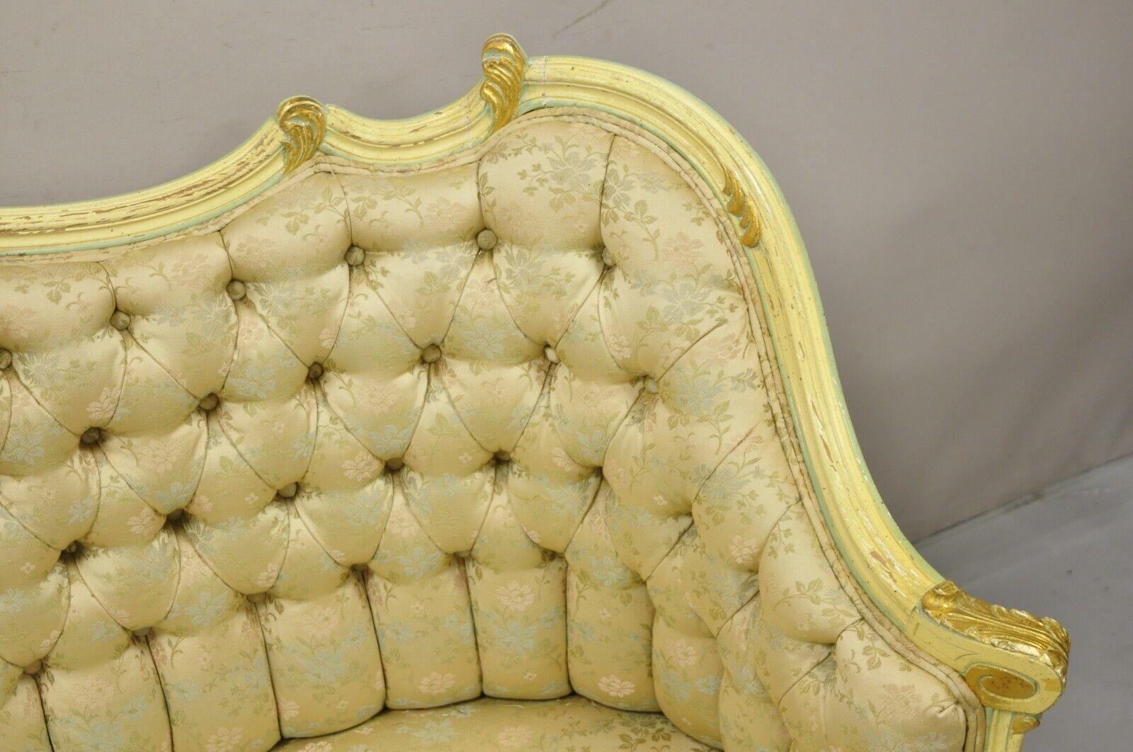 Canapé Loveseat de style rococo français Louis XV jaune et vert en vente 2