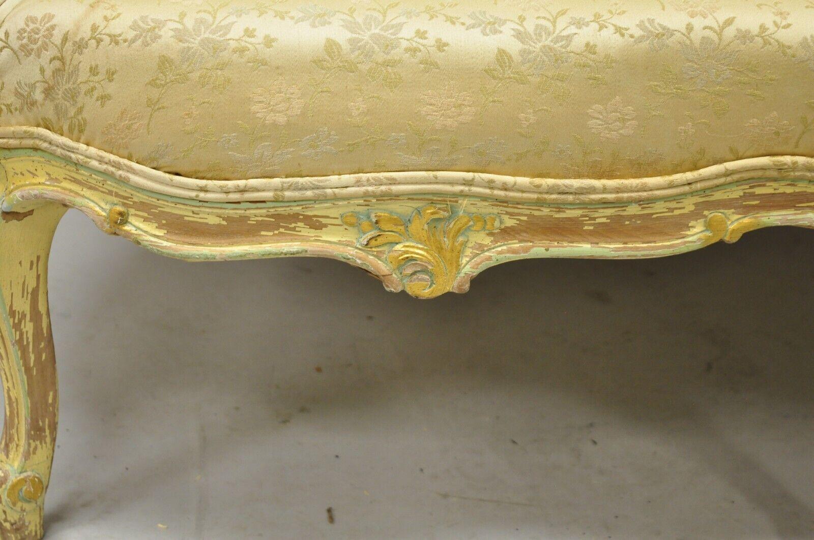 Vintage French Louis XV Rococo Style Yellow & Green Settee Loveseat Sofa For Sale 2