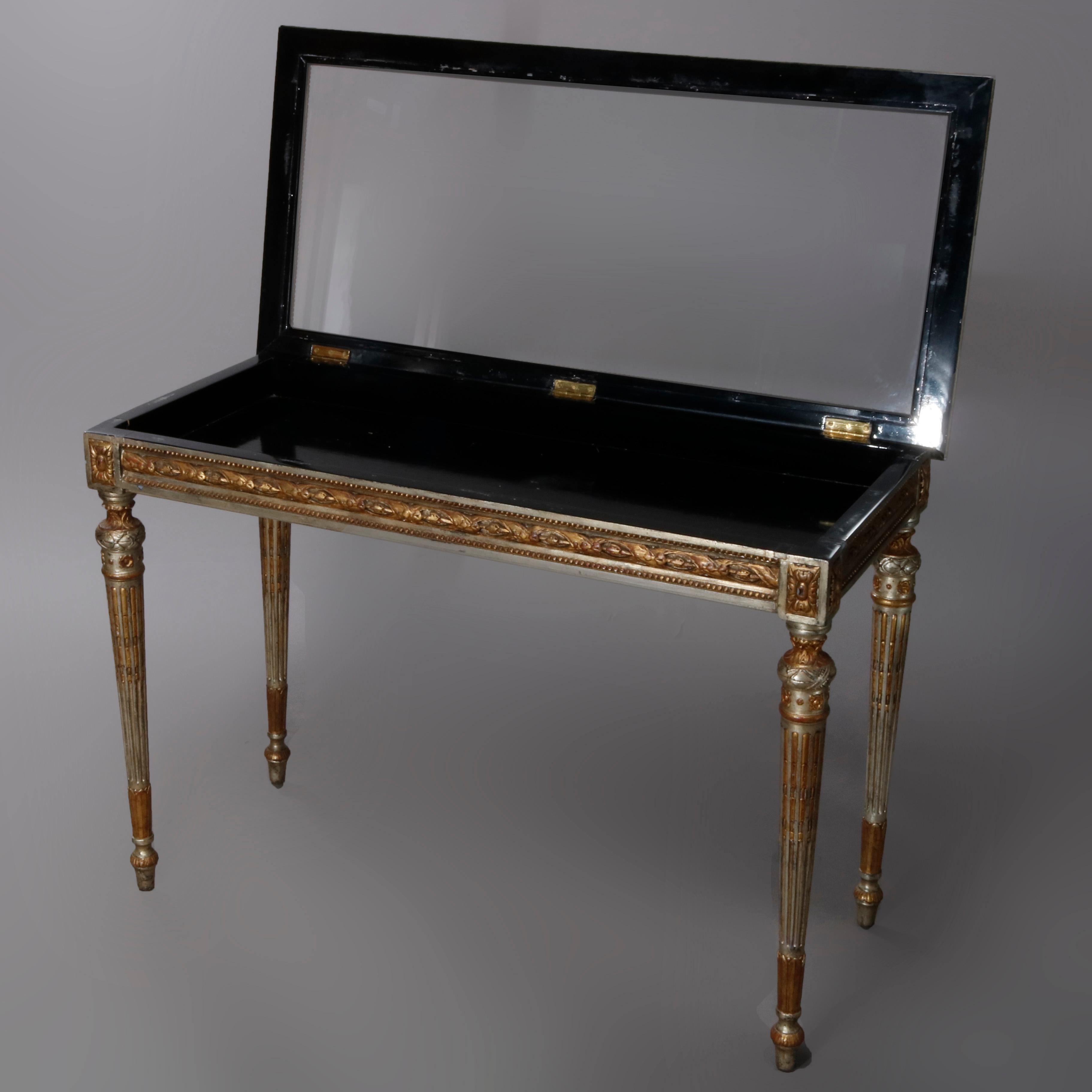 Vintage French Louis XV Silver and Gold Giltwood Lift Top Vitrine, circa 1890 4