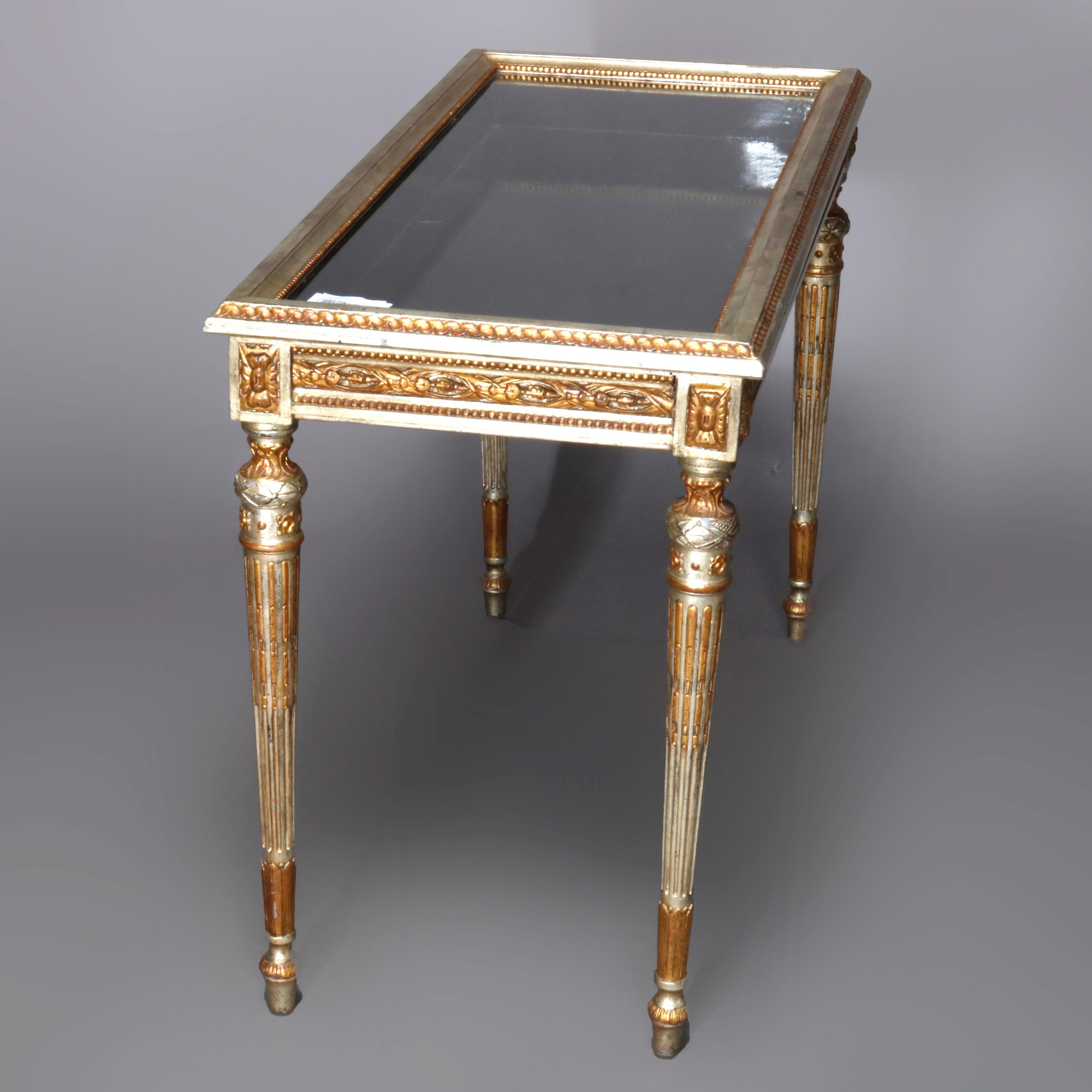 Carved Vintage French Louis XV Silver and Gold Giltwood Lift Top Vitrine, circa 1890