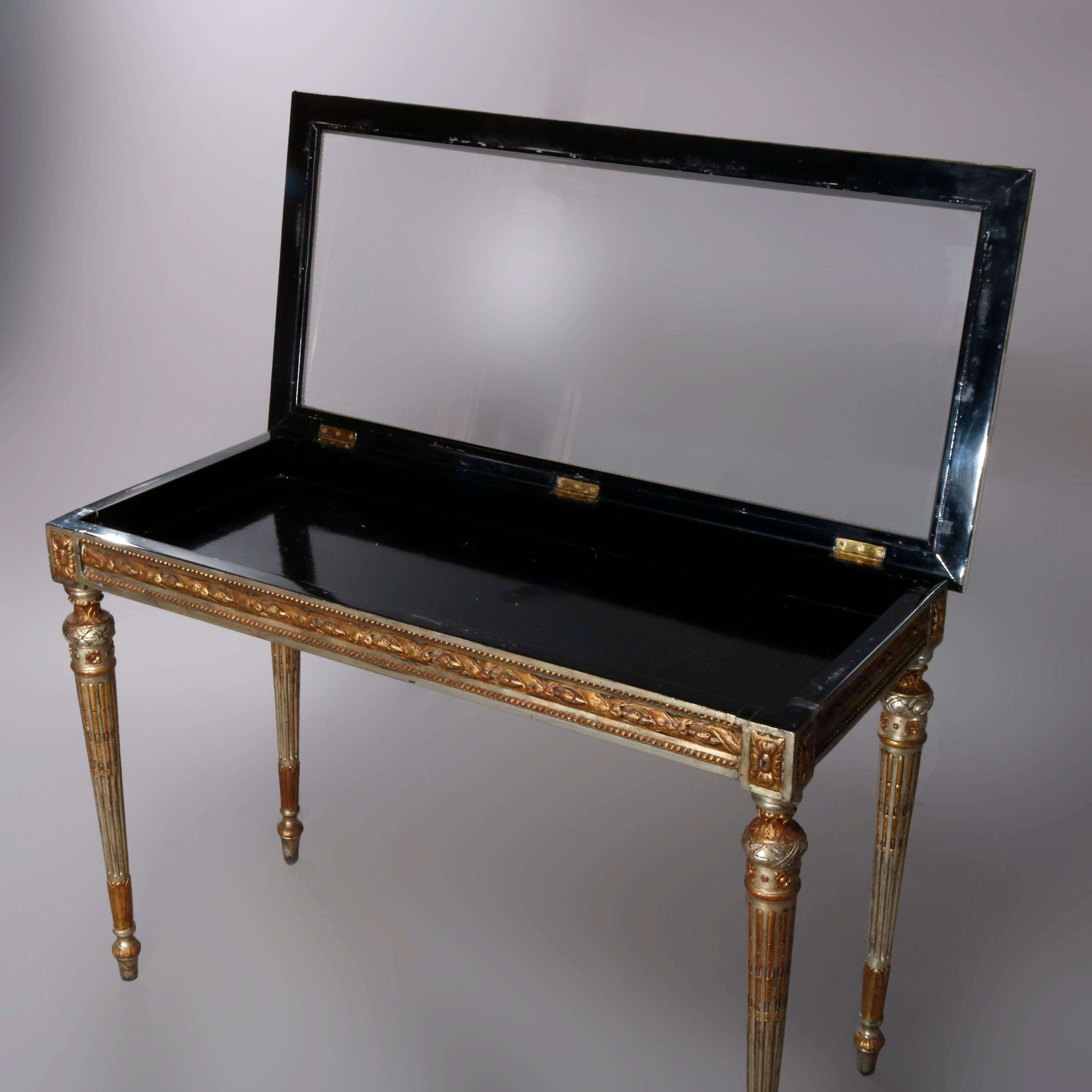 Vintage French Louis XV Silver and Gold Giltwood Lift Top Vitrine, circa 1890 In Good Condition In Big Flats, NY