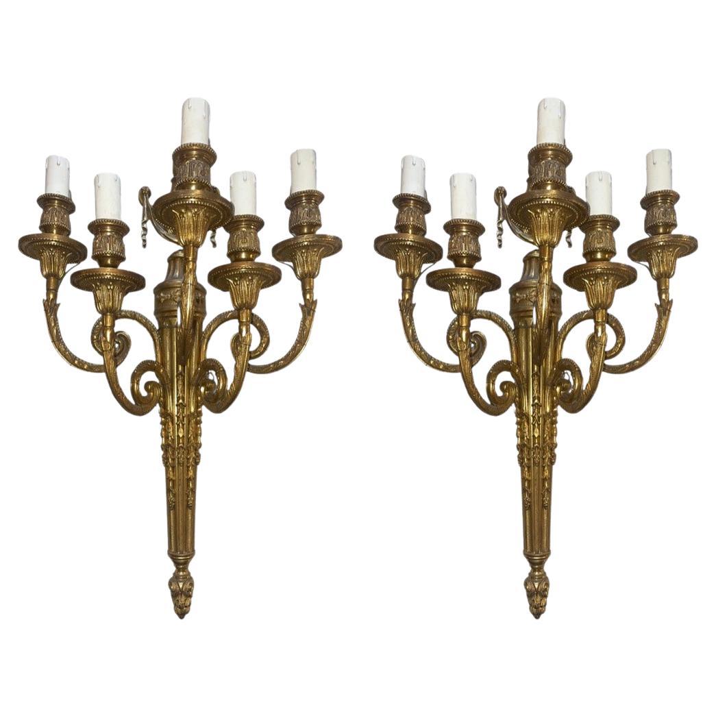Vintage French Louis XV Style 5 Arm Wall Lights  For Sale