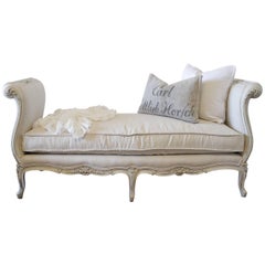Vintage French Louis XV Style Bench Painted and Upholstered in Belgian Linen