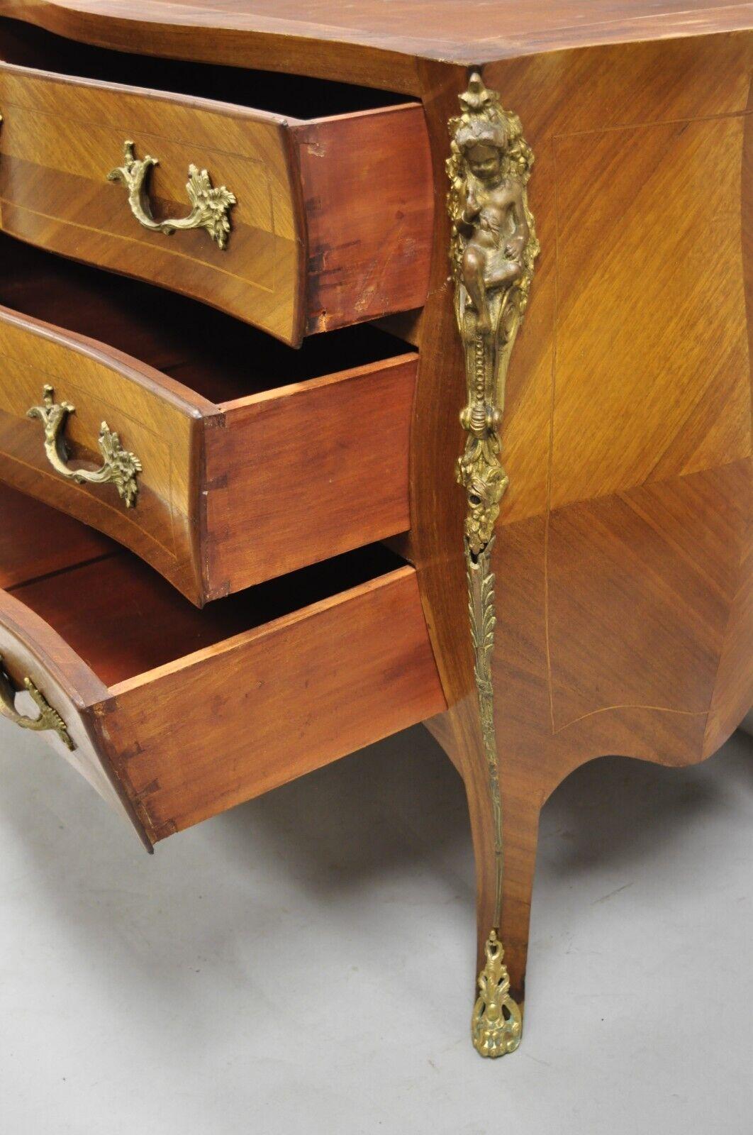 Vintage French Louis XV Style Bombe Commode Chest of Drawers Cherub Figures For Sale 5