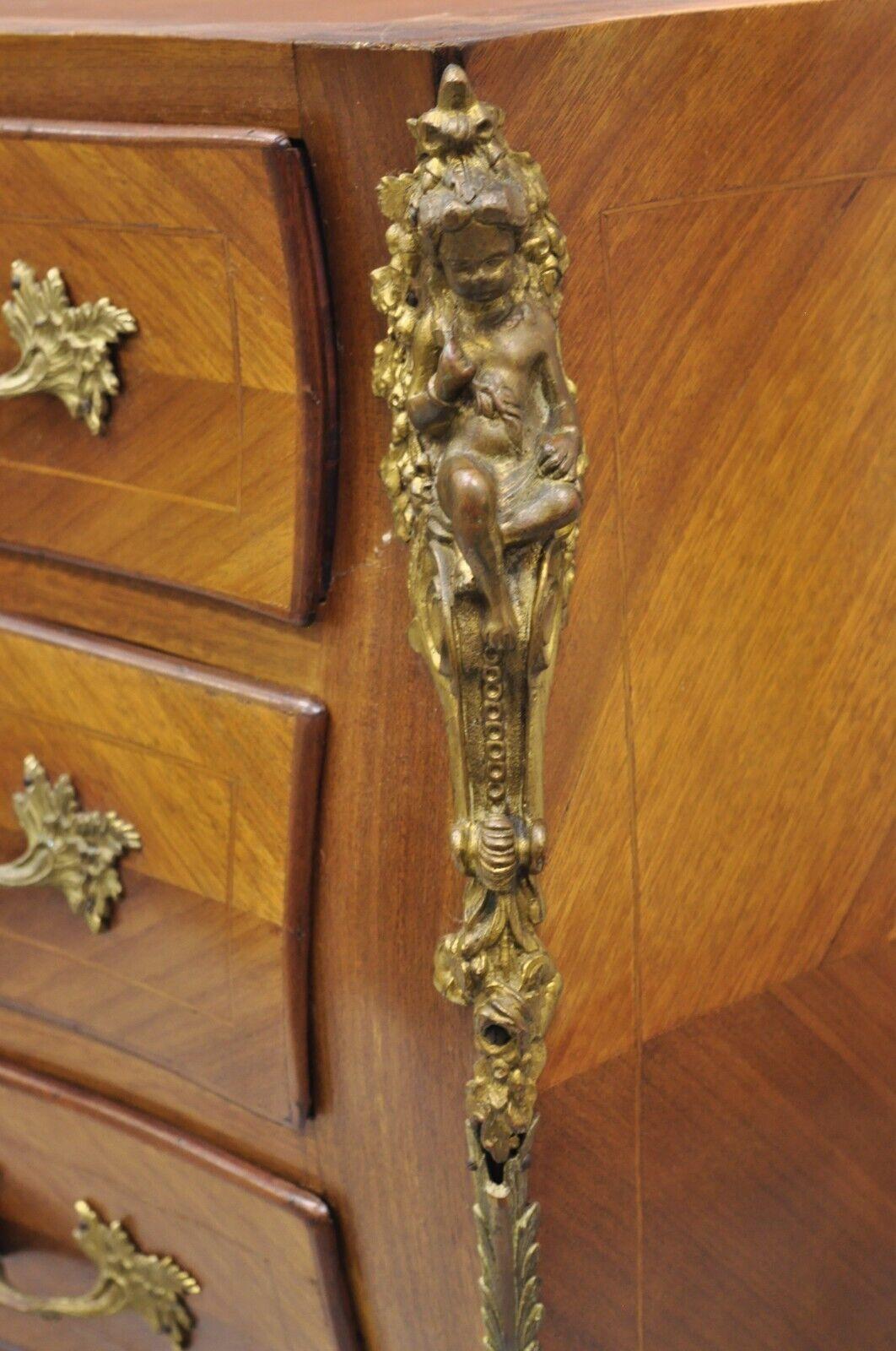 Vintage French Louis XV Style Bombe Commode Chest of Drawers Cherub Figures For Sale 7