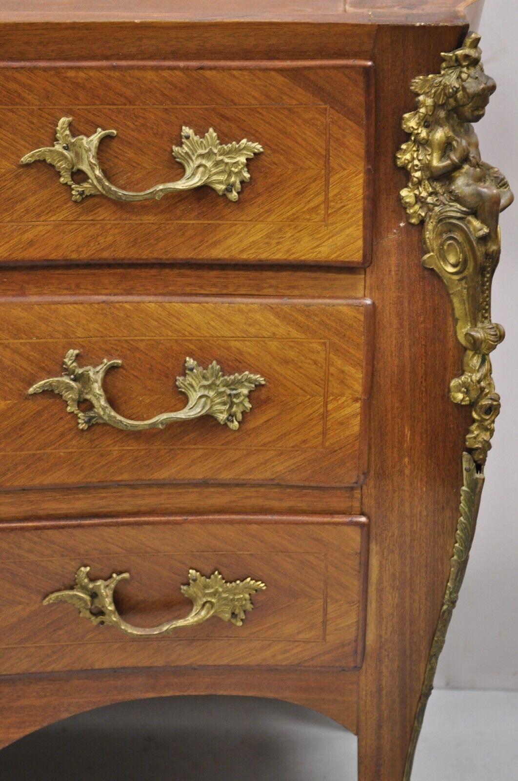 Wood Vintage French Louis XV Style Bombe Commode Chest of Drawers Cherub Figures For Sale