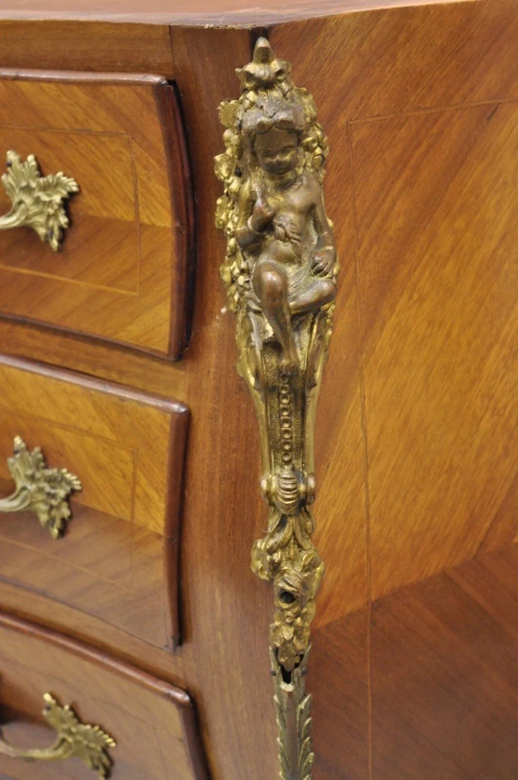 Vintage French Louis XV Style Bombe Commode Dresser Chest of Drawers w/ Cherubs For Sale 6