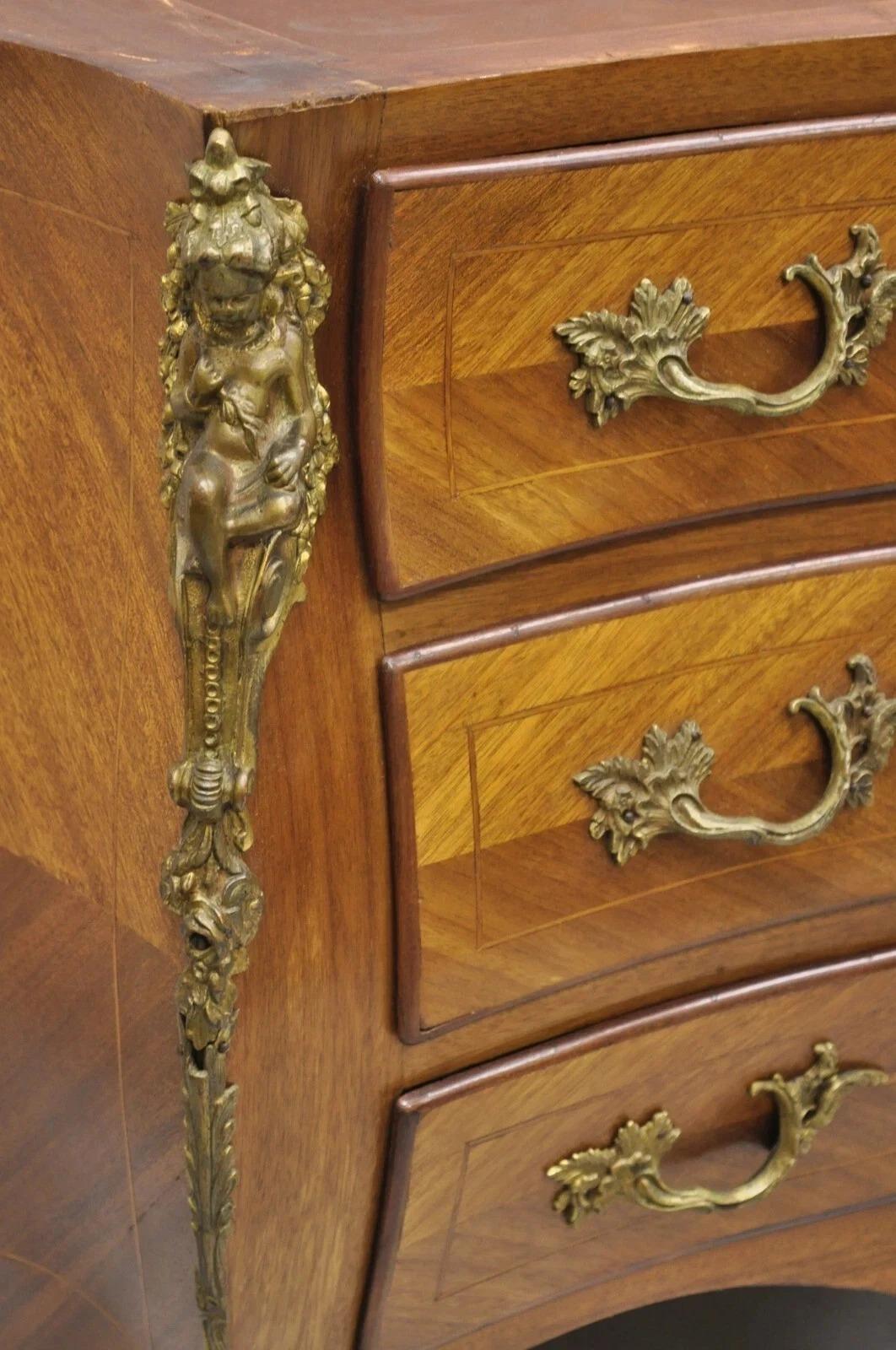 Vintage French Louis XV Style Bombe Commode Dresser Chest of Drawers w/ Cherubs In Good Condition For Sale In Philadelphia, PA