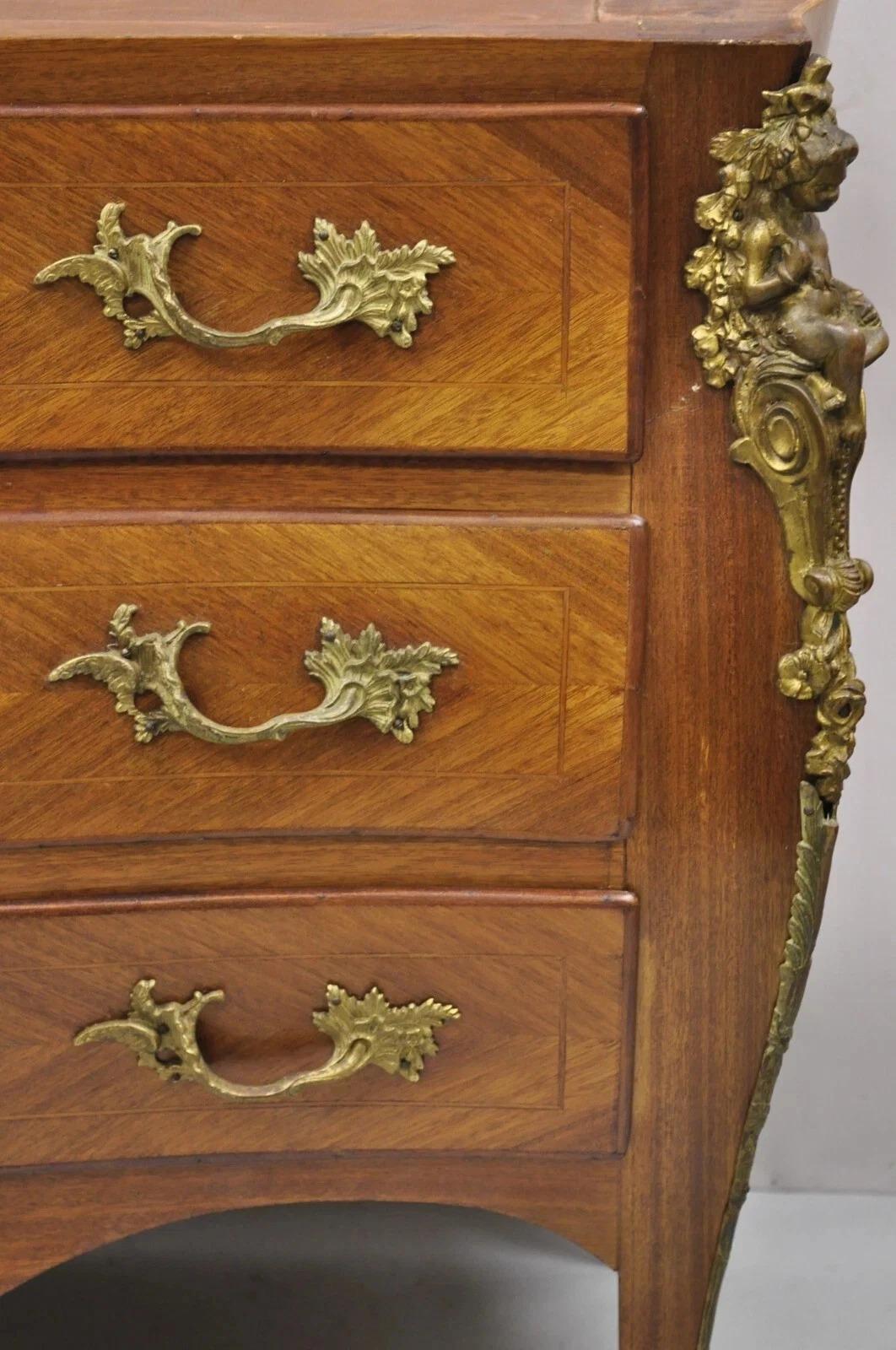 20th Century Vintage French Louis XV Style Bombe Commode Dresser Chest of Drawers w/ Cherubs For Sale