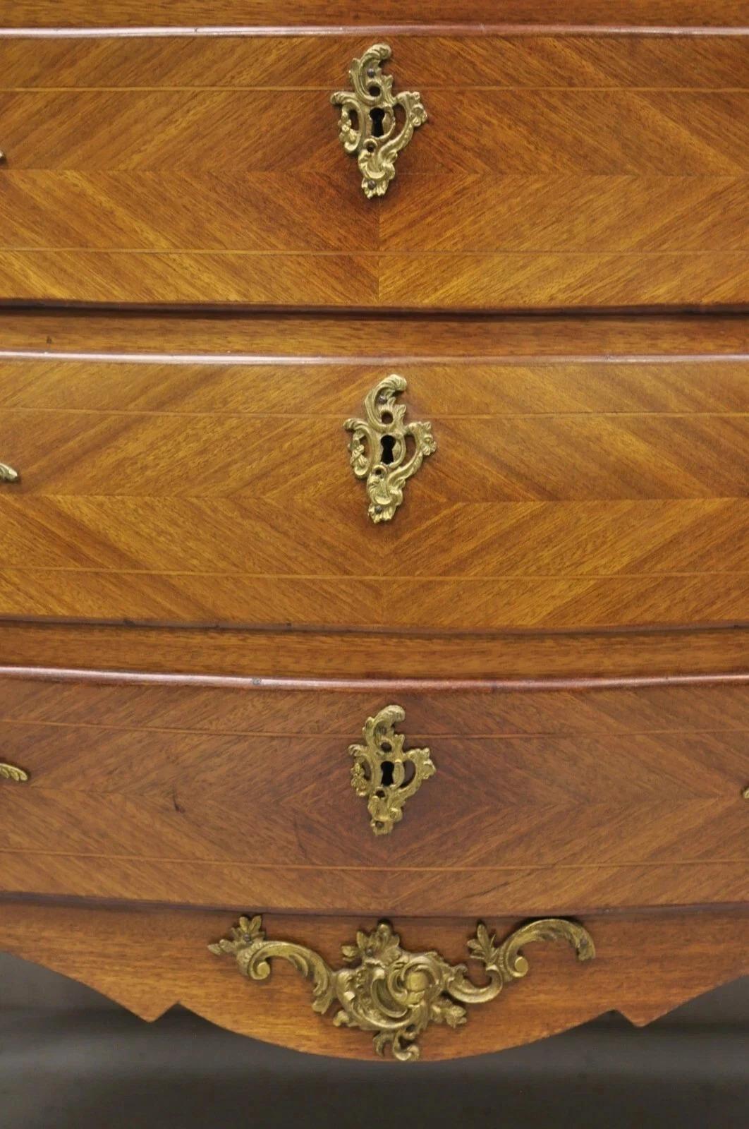 Bronze Vintage French Louis XV Style Bombe Commode Dresser Chest of Drawers w/ Cherubs For Sale