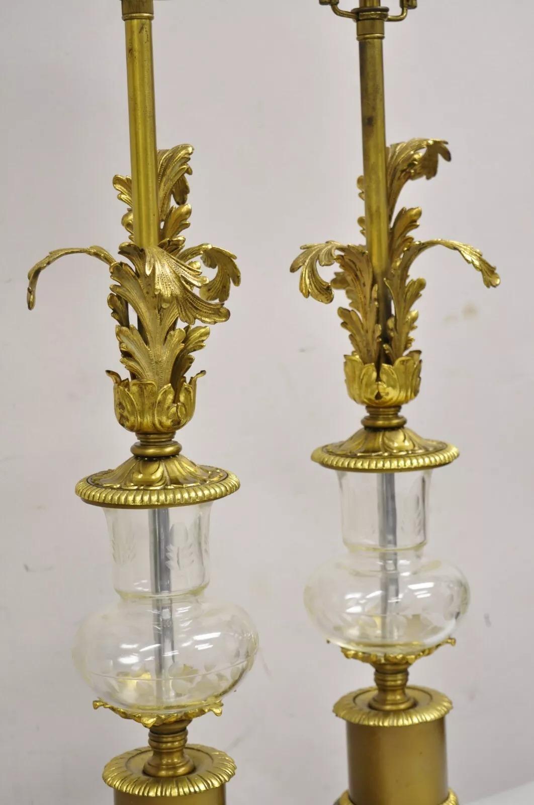 Unknown Vintage French Louis XV Style Brass & Crystal Urn Table Lamps - a Pair For Sale